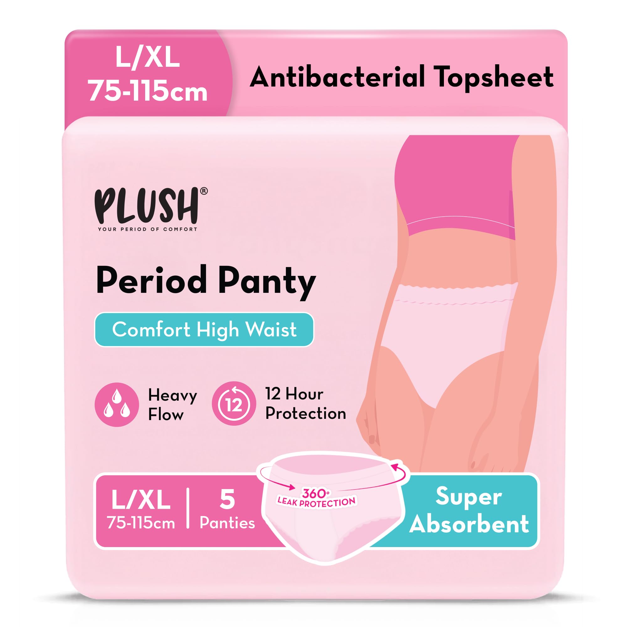 Comfort High Waist Disposable Period Panty for Women Heavy Flow - 5 Pcs L/XL (80-120cm) | Anti-Bacterial | Non-Bulky, Panty like Fit | 12-Hour Protection | 360° Coverage, 100% Rash-Free Period Panties | Ideal for Overnight Use