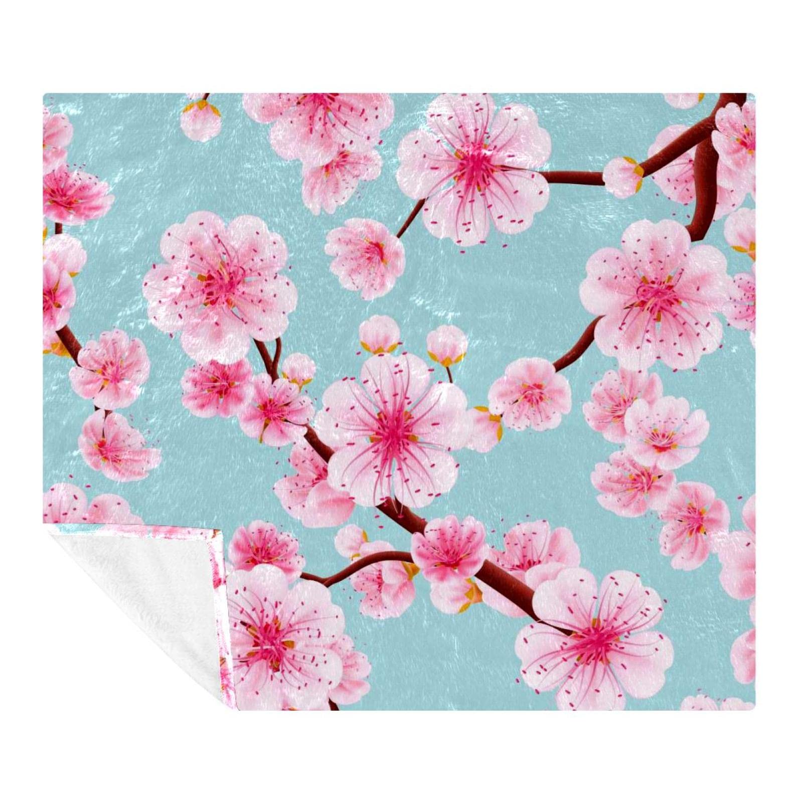 Couverture polaire plaid lit motif fleur de printemps rose japonais pour chambre et canape