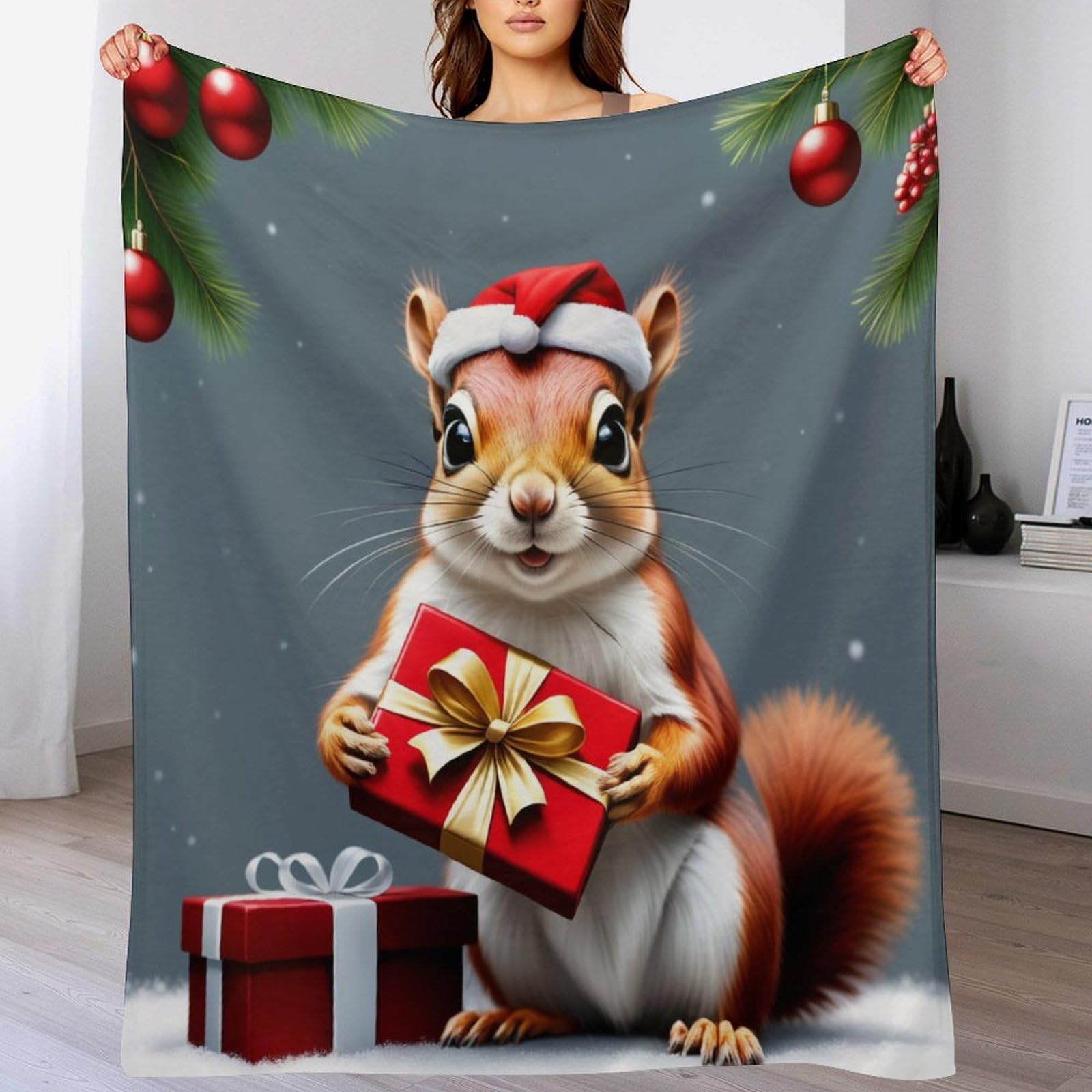 Couverture en flannel écureuil mignon plaid polaire ultra doux 180x200cm pour canapé