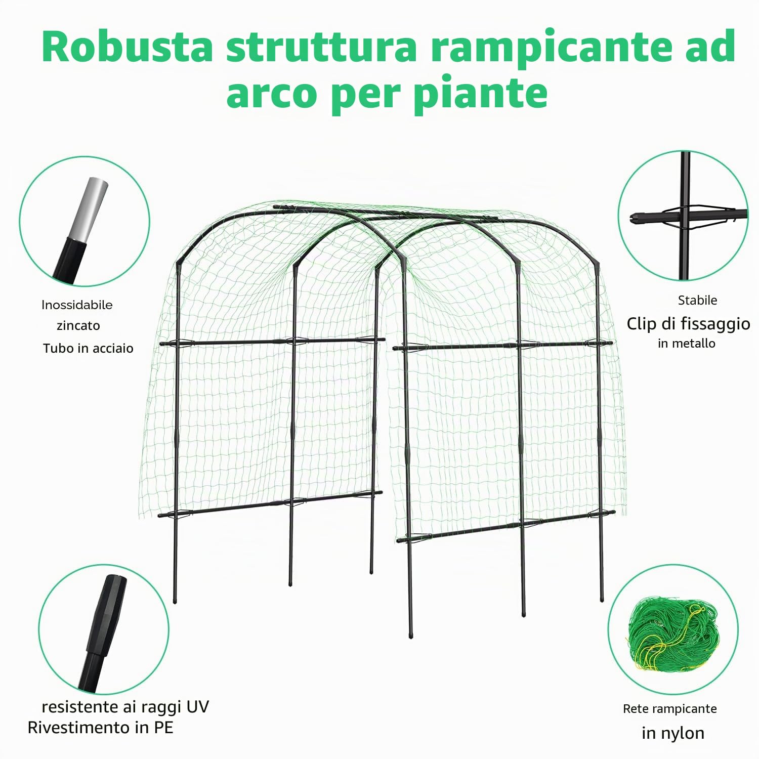 SUNYRISY Grande Supporto per Piante Rampicanti, Arco da Giardino per Piante Rampicanti, 220cm di Altezza in Metallo Rivestimento PE con Rete per Rampicanti, Arco per Piante Rampicanti per Cetrioli