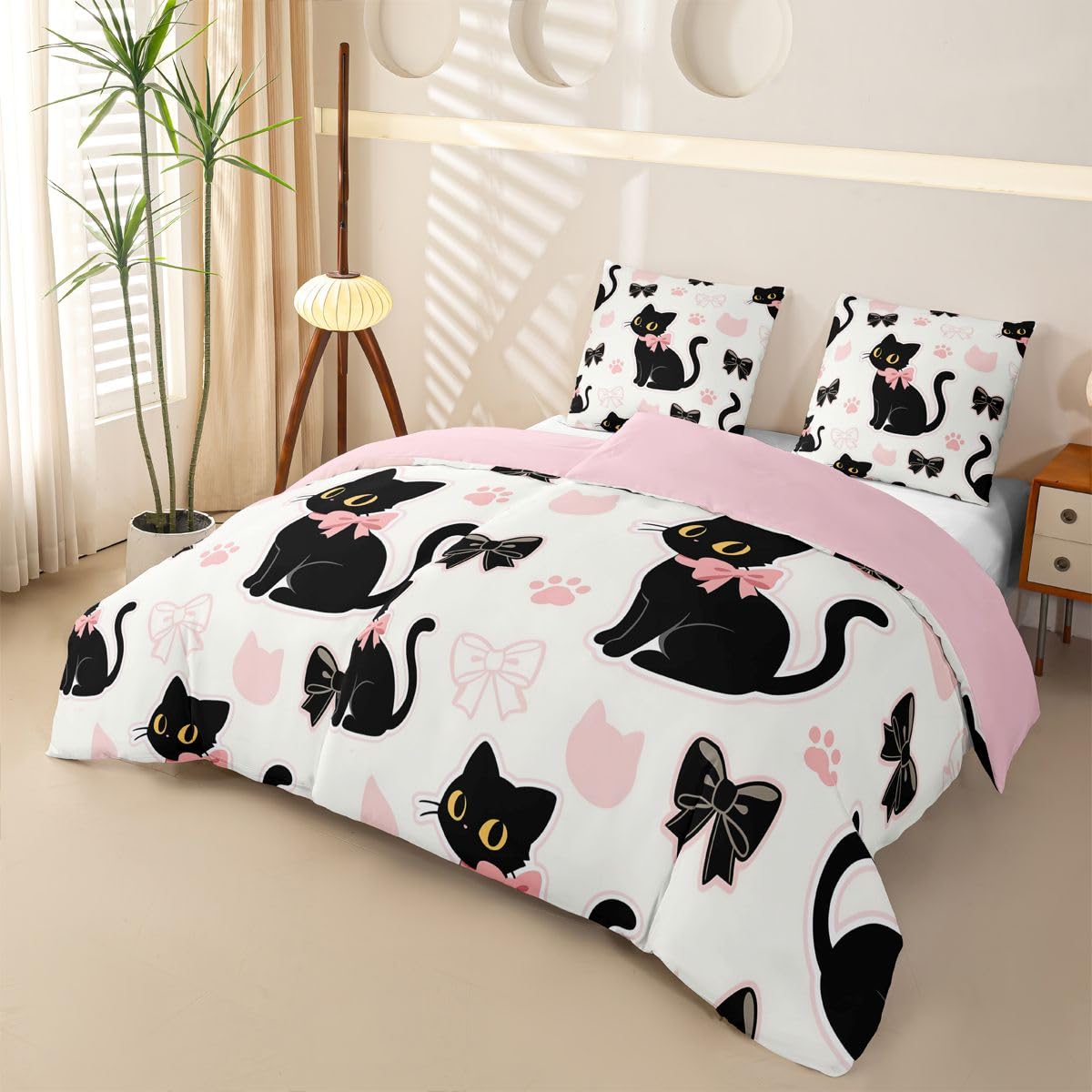 Homewish Niedliche Schwarze Katzen Bettwäsche 4teilig 135x200