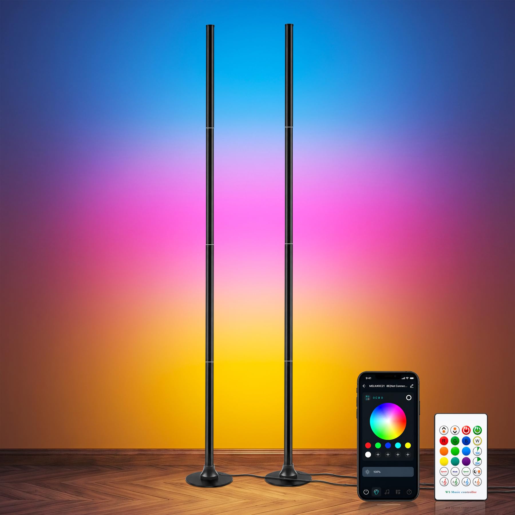 160cm Lampada Terra RGB per Soggiorno,Set da 2,Controllo APP e Telecomando | LED Lampade Angolari Dimmerabili con 16 Milioni di Colori, Sincronizzazione Musicale, Modalità DIY e Funzione Temporizzazione