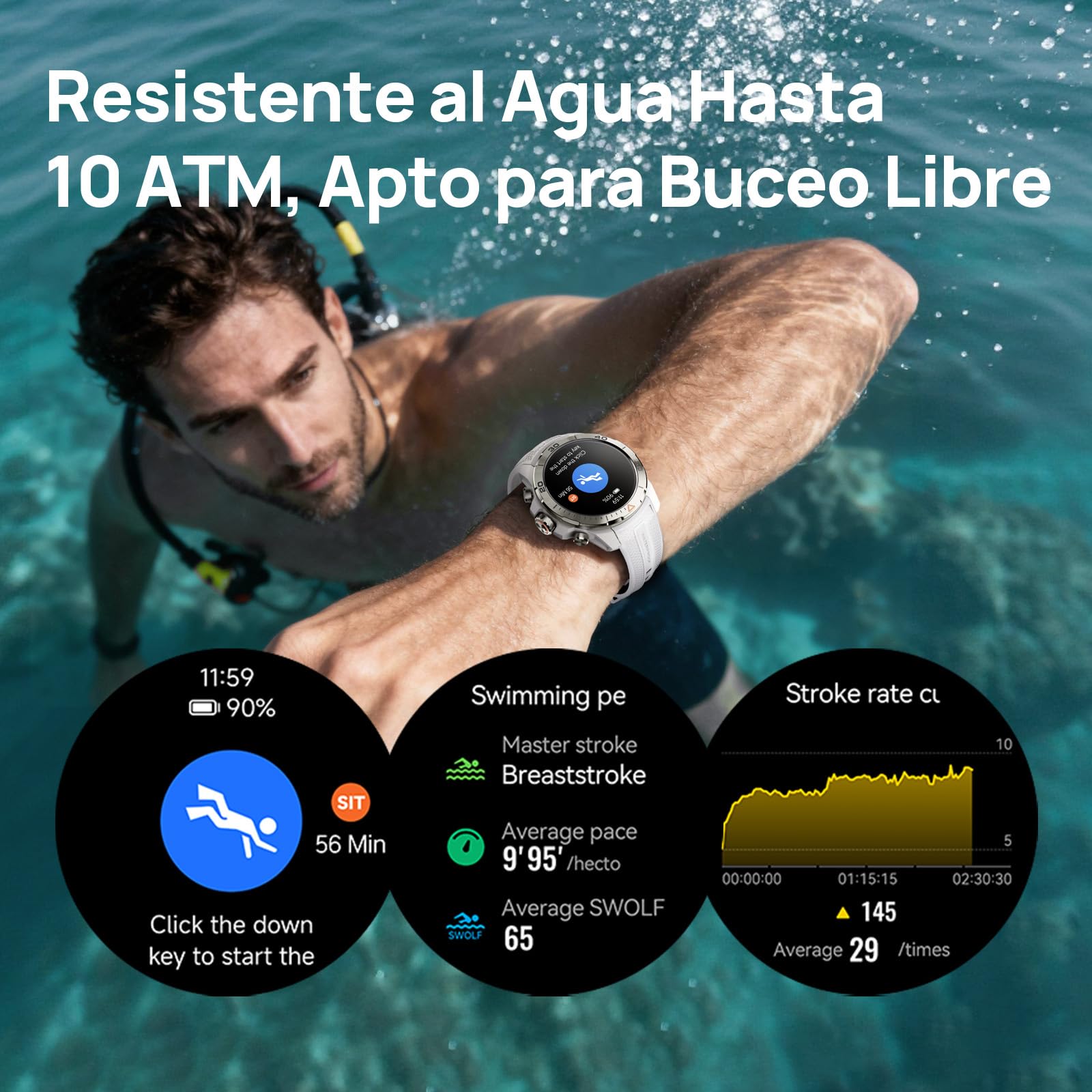 Mibro Watch GS Explorer 10ATM Impermeable, 2025 Nuevo Militar Reloj Inteligente Hombre con GPS,150 Modos Deportivos, Notificaciones, Altímetro, Barómetro, Smartwatch para Android iOS (Blanco)