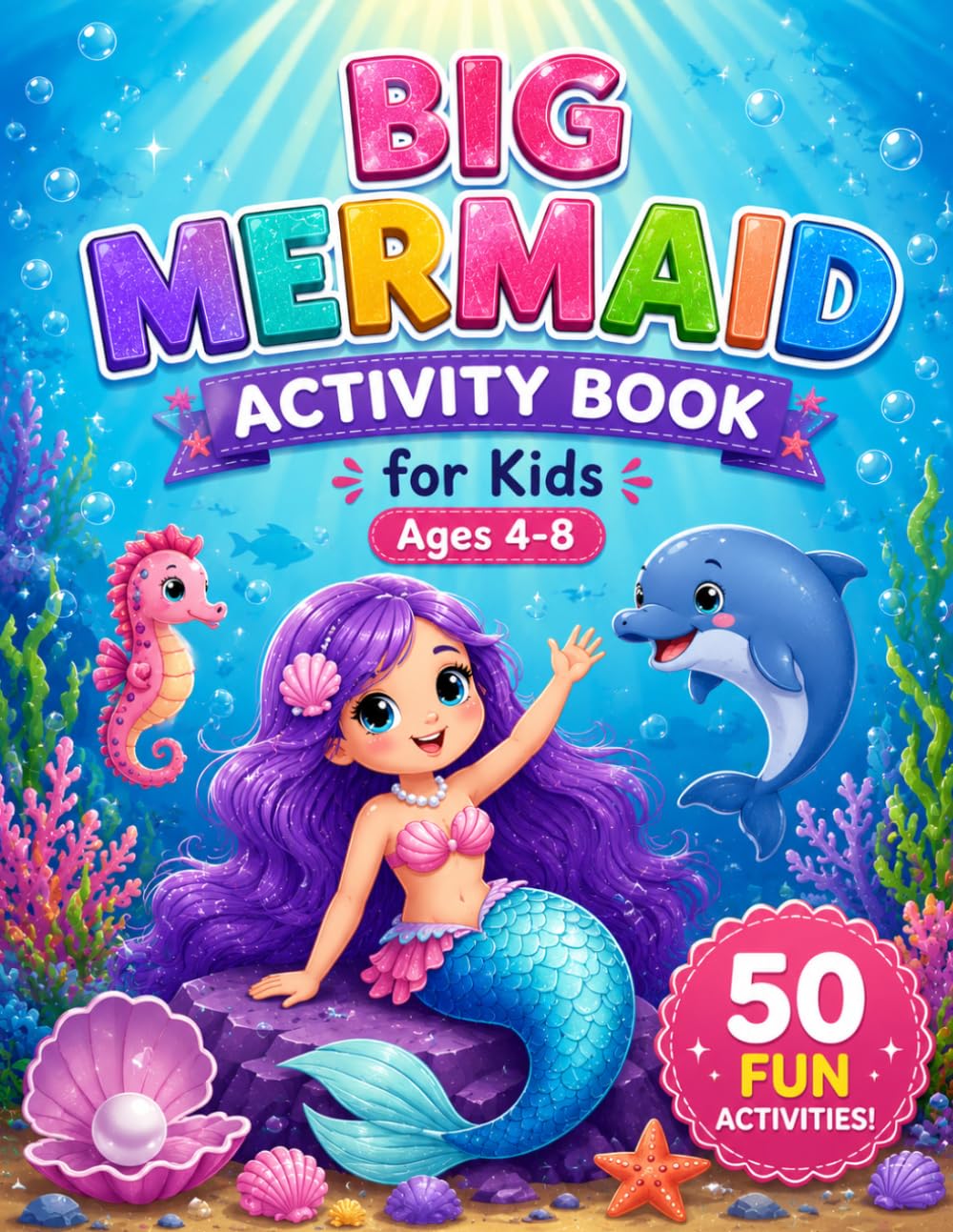 BIG MERMAID ACTIVITY BOOK FOR KIDS AGES 4-8: 50 Fun Activities Including Mazes, Coloring Pages, Word Searches, I Spy, Spot the Difference, Match the Shadows, and More!