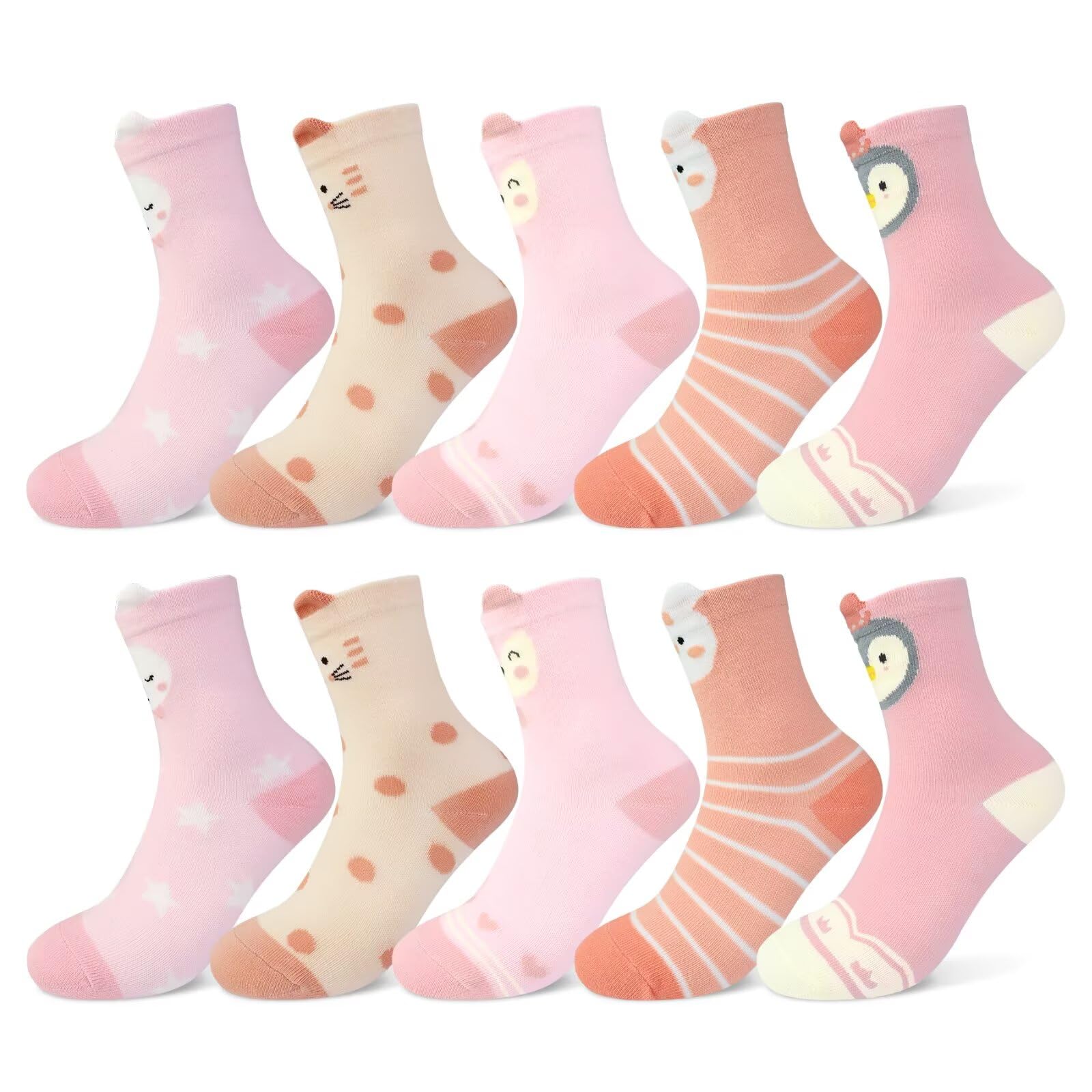 TUUHAW Socken Jungen Mädchen 10 Paar Kinder Socken Schulkind Baumwolle Kindersocken mit Karikatur Tier Muster Lustige Bunte Größe 23-38