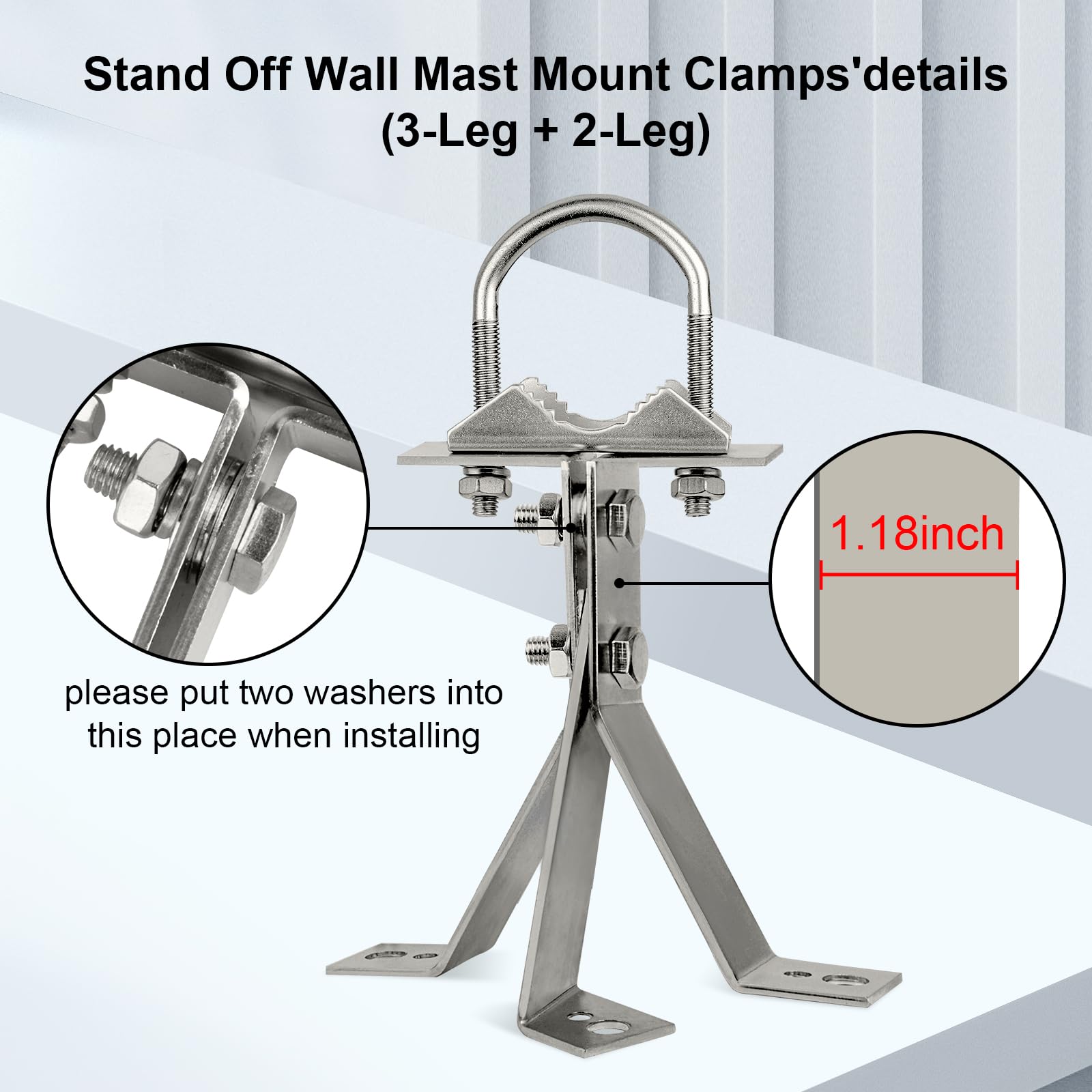 XRDS-RF Antenna Wall Mount 6 Inch Heavy-Duty Stand Off Wall Mast Mount Windproof Antenna Mounting Bracket (2-Leg + 3-Leg)