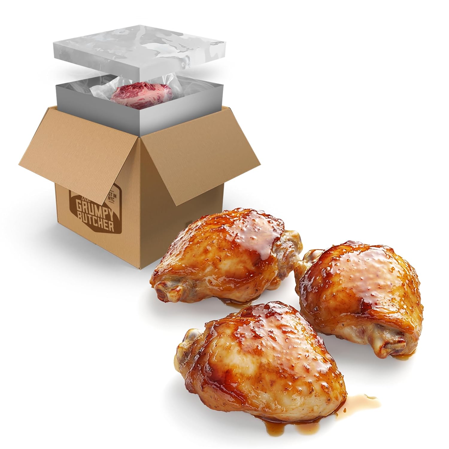 Grumpy Butcher Fully Cooked Chicken Thighs, 16 each (4 lb bag) - Southwest Tandoori Masala Style Boneless Skinless Chicken - 2 Minutes Grill-Ready