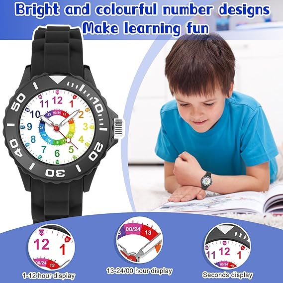 GUUMUXIN Analoog kinderhorloge met kleurrijke lichten voor jongens en meisjes, 30 m waterdicht leerhorloge TPU armband outdoor sporthorloge voor 5-16 jaar