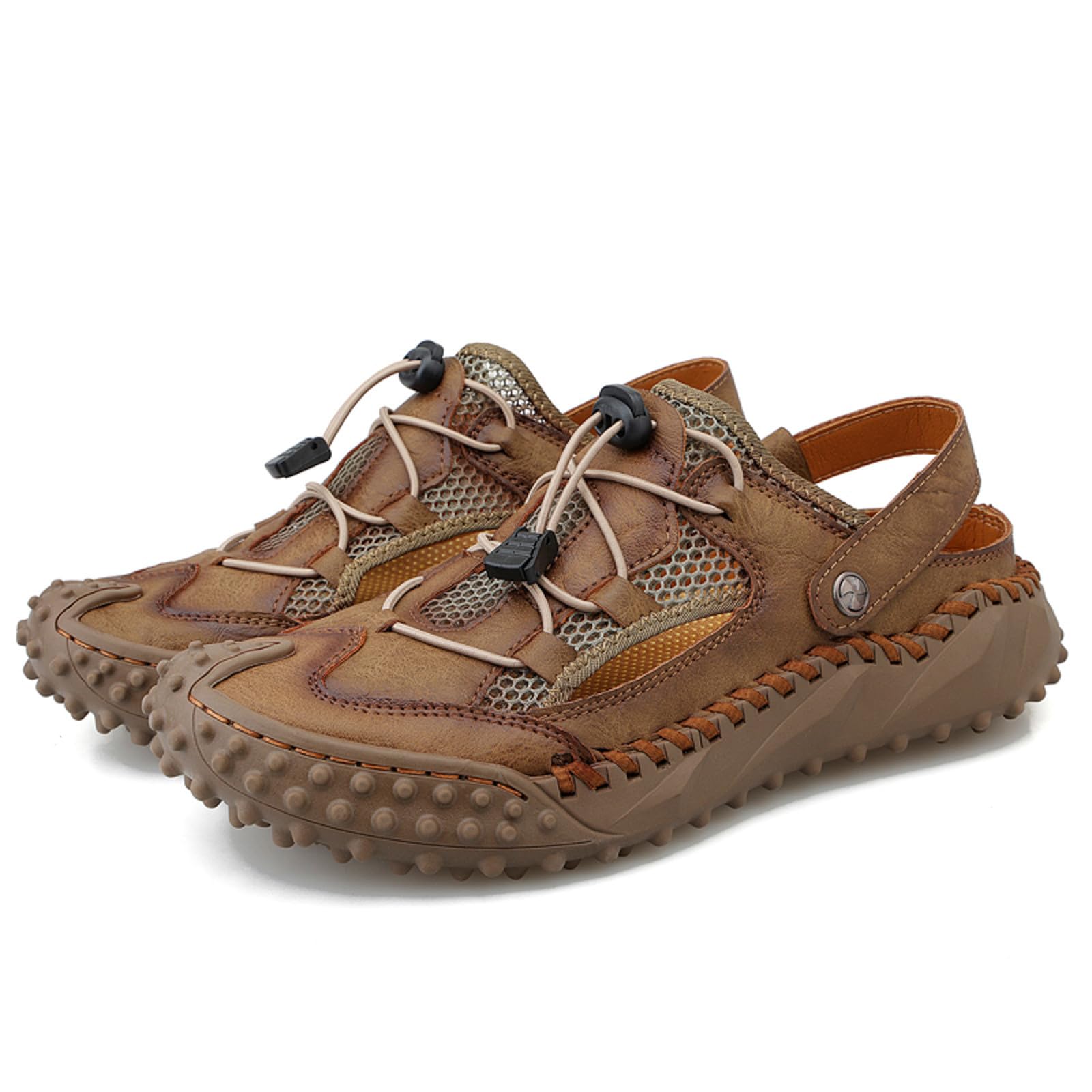Sandalias Trekking Hombre Suela de Goma Cuero con Bandas Ajustables Zapatillas Deportivas Moderno Abiertas Transpirable Chancla Zapatilla Calzado Flexible para Casual Senderismo Deporte