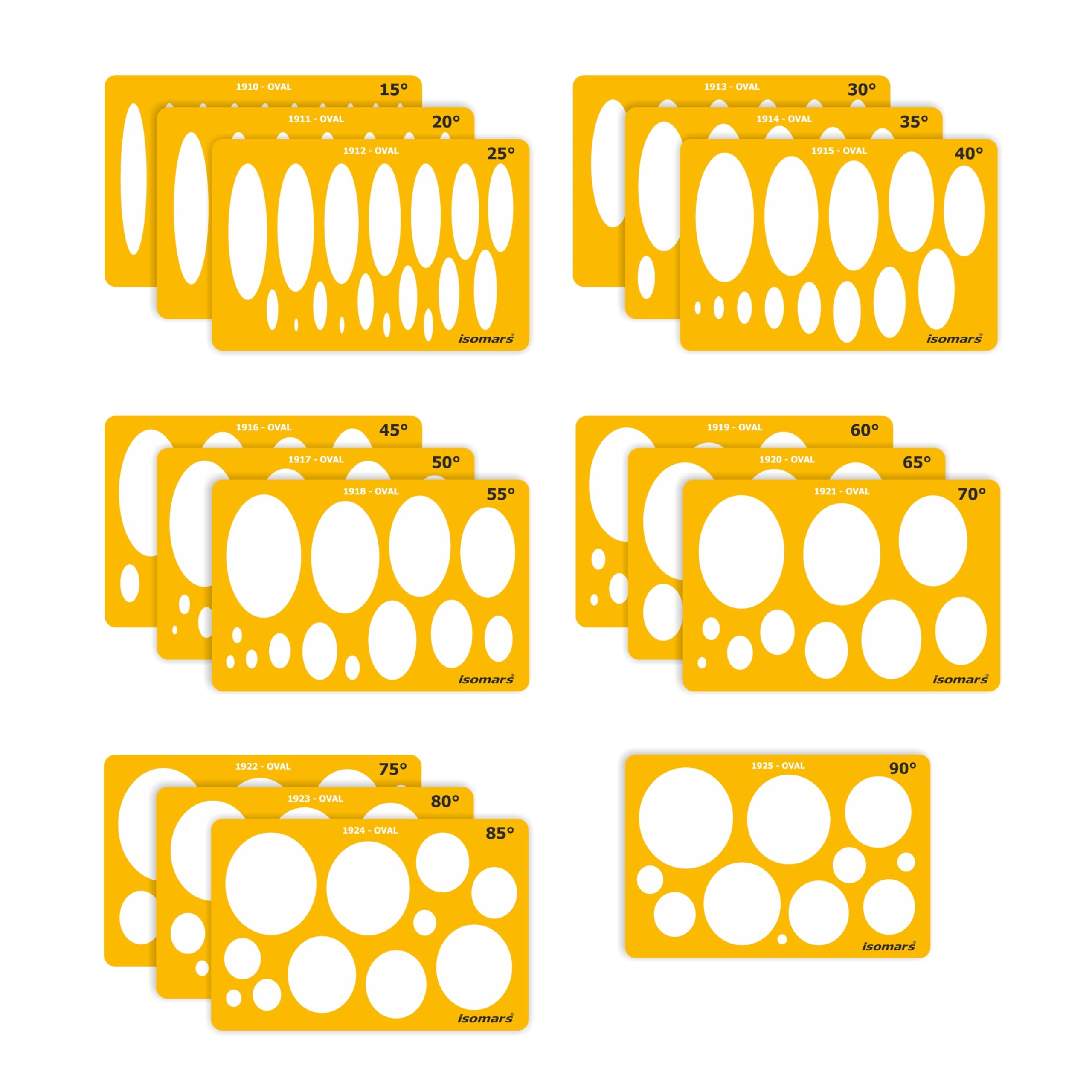 Isomars Oval Shapes Template Set – 16-Piece Drawing, Drafting & Designing Stencils for Art, Technical Sketching & Craft Projects