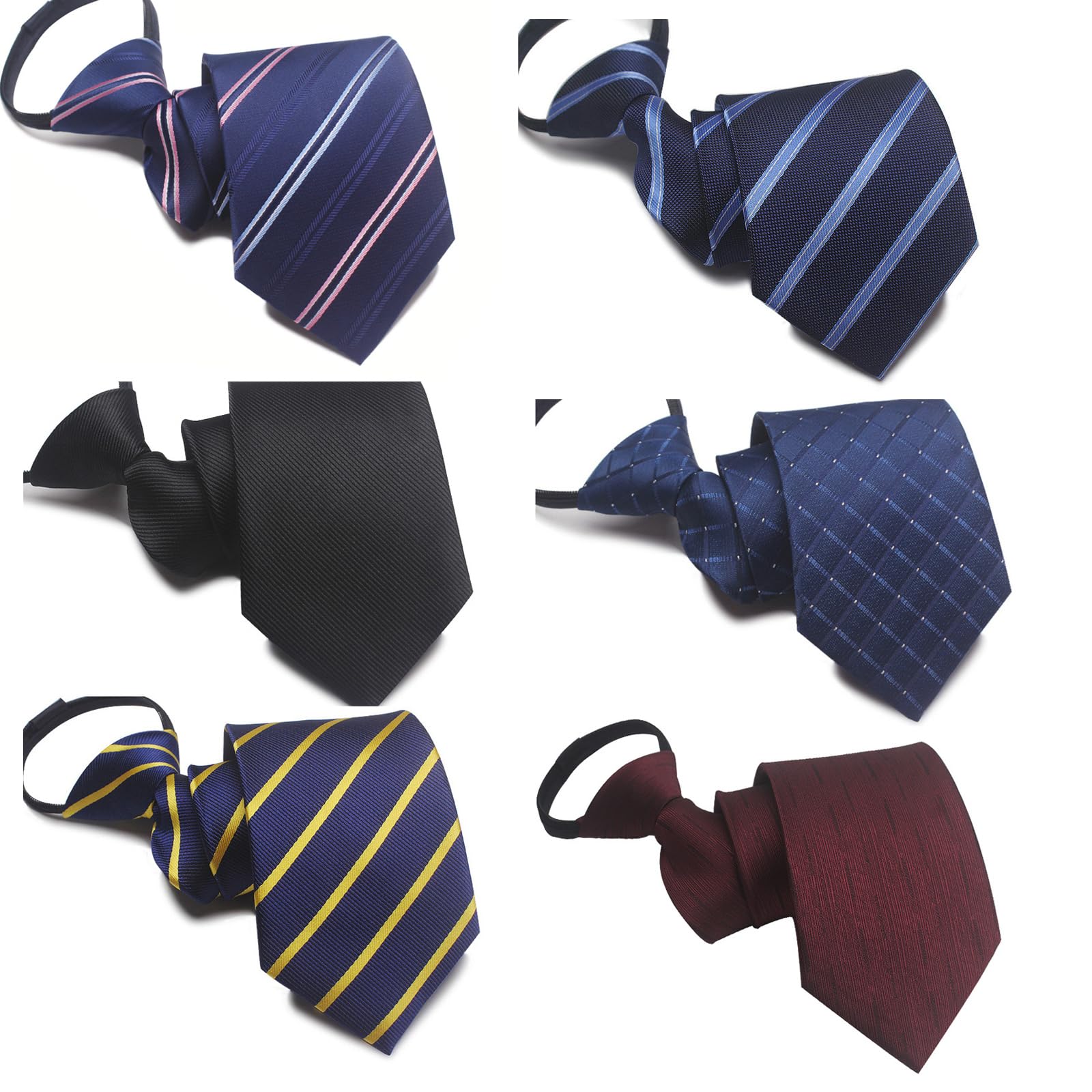 Cravatte da uomo con cerniera per uomo, con lacci setosi con cerniera, set di cravatte da uomo, 6 pezzi Multi Colir