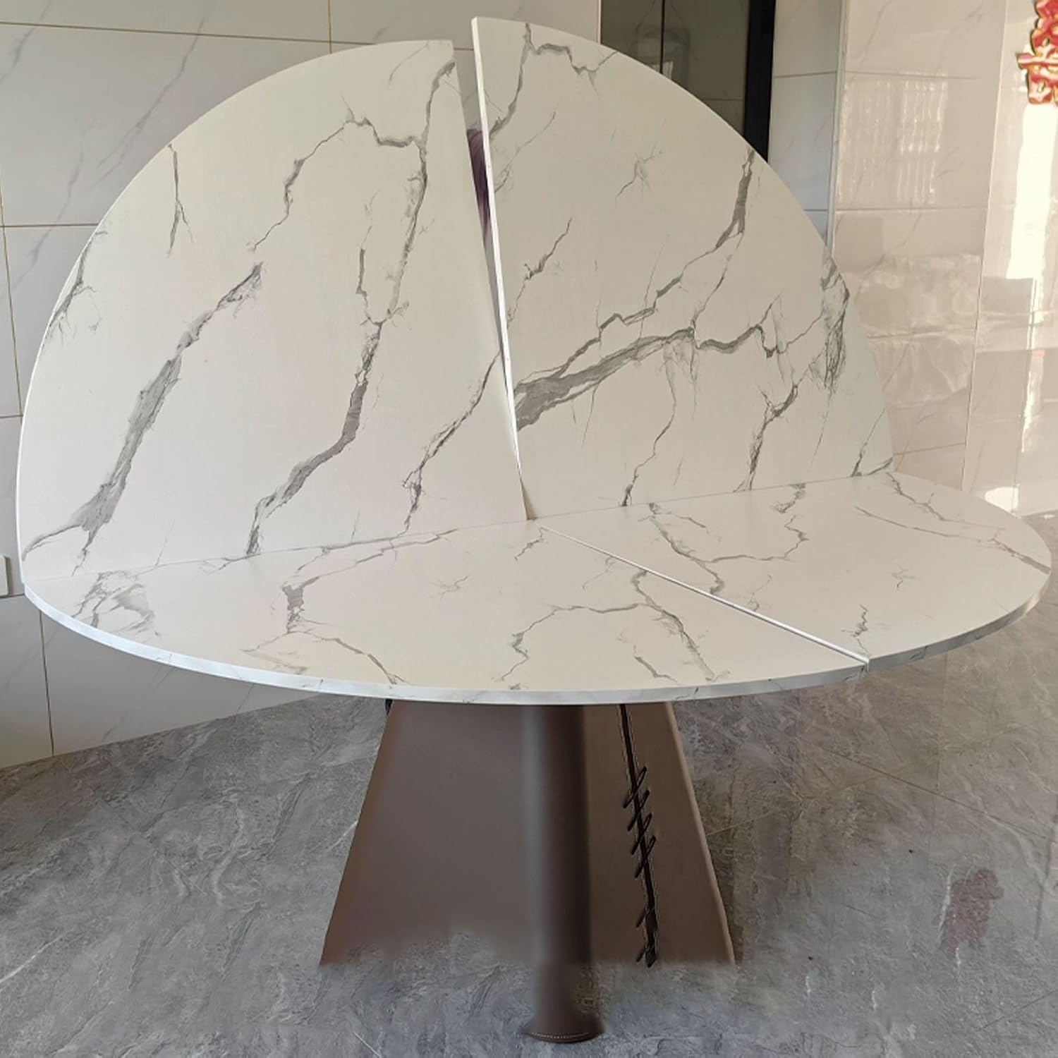 Large Round Foldable Table Top, Temporary Folding Desktop Extender, Only 47-79" Diameter No Legs, Catering Banquet Party Tabl, Easy to Storedate More Guests(White,47.2in/120cm)