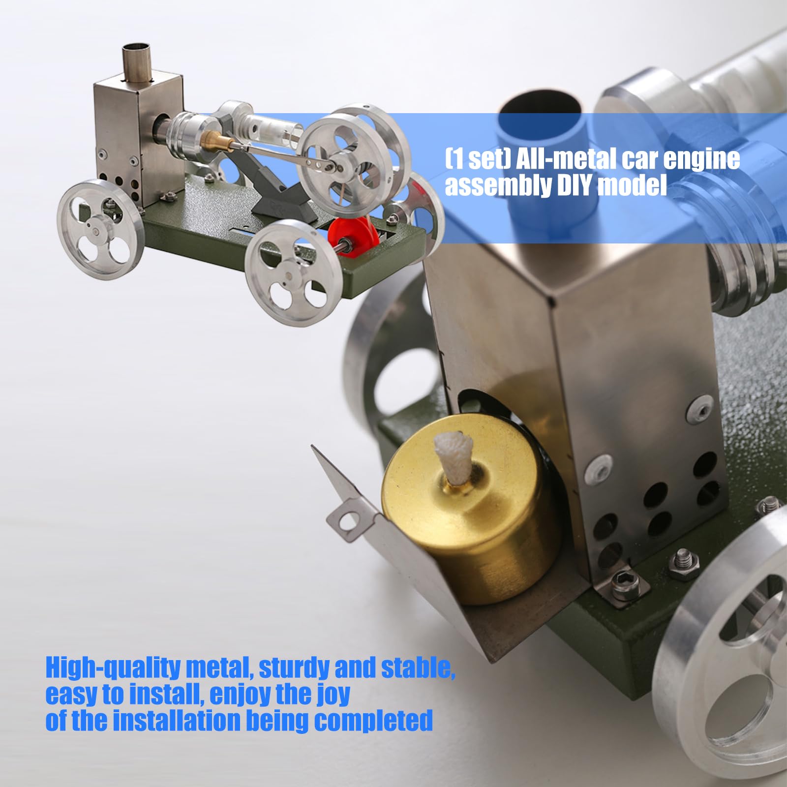 Modello auto con motore Stirling in metallo Dimostratore conservazione ' energia termica Sussidio didattico fisica per dimostrazione in Modello verde