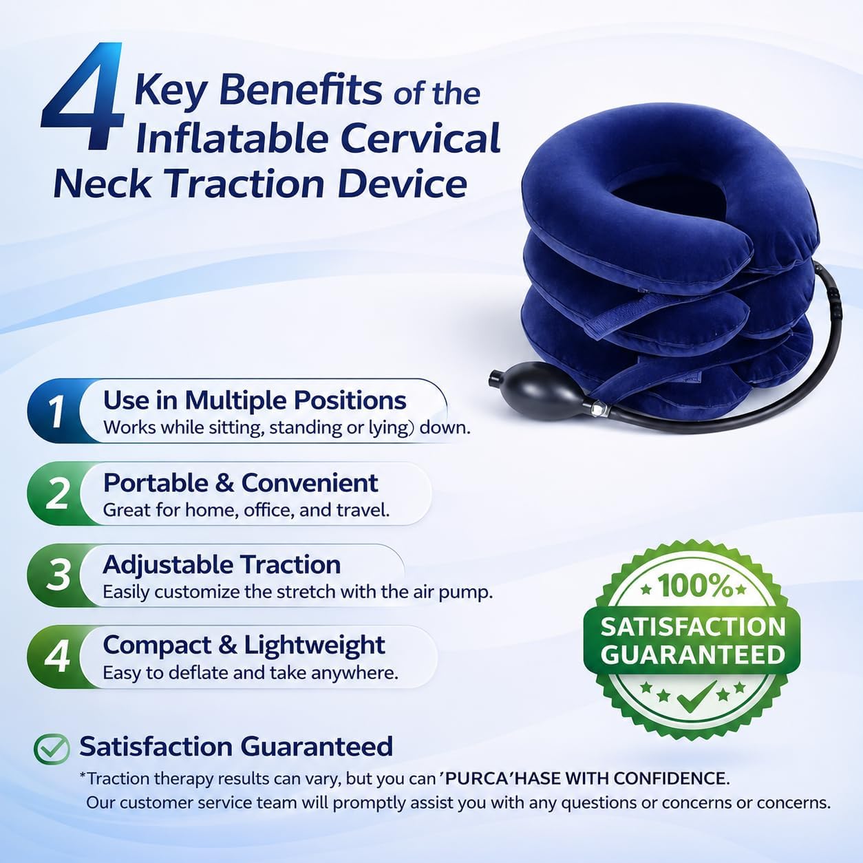 Inflatable Cervical Neck Traction Device, Portable Neck Stretcher for Tech Neck & Office Workers,Travel,3-Tube Adjustable Air Pump Design for Daily Neck Pain Relief & Muscle Relaxation