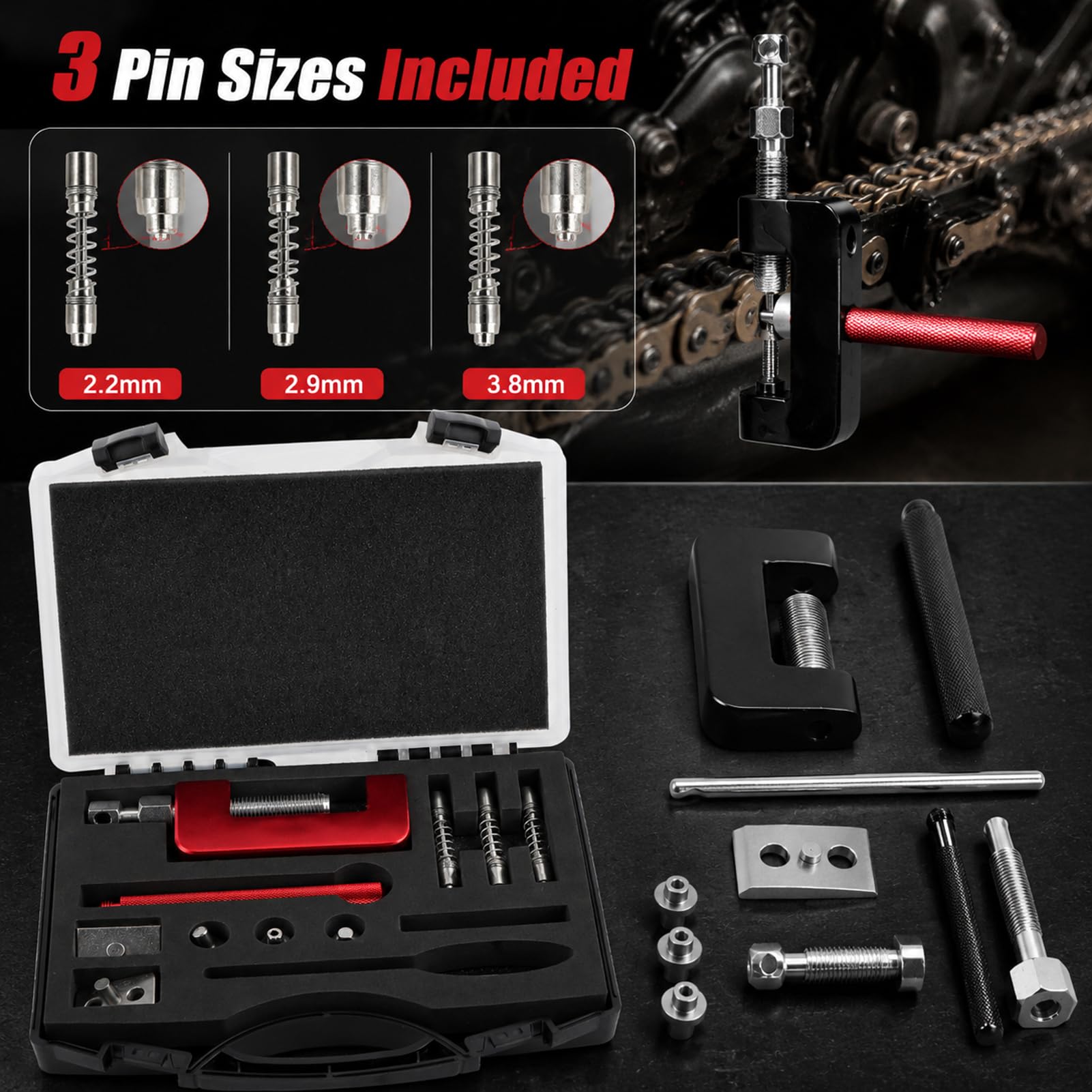 12 Pièces Coupe-Chaîne De Moto Universeloutil Rivetage Chaine, Disjoncteur De Chaîne, Ensemble D'outils De Rivetage avec étui De Rangement pour VTT, Motos De Tout Terrain