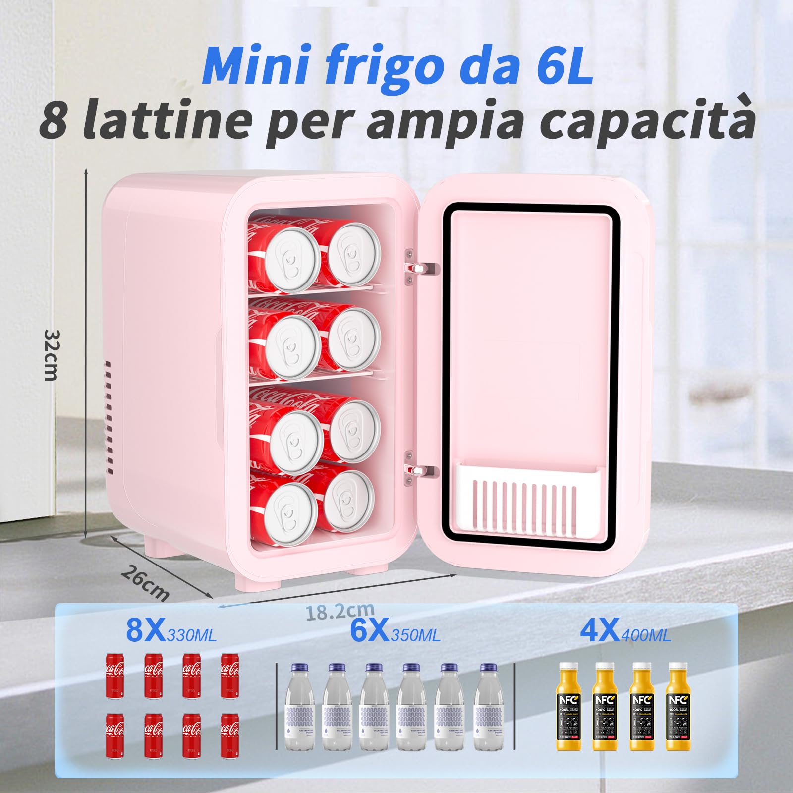 YASHE Mini frigorifero da 6 litri/8 lattine 220-240 V AC/DC, refrigeratore termoelettrico portatile, frigoriferi, camera da letto, cura della pelle, bevande, ufficio, dormitorio e auto, rosa