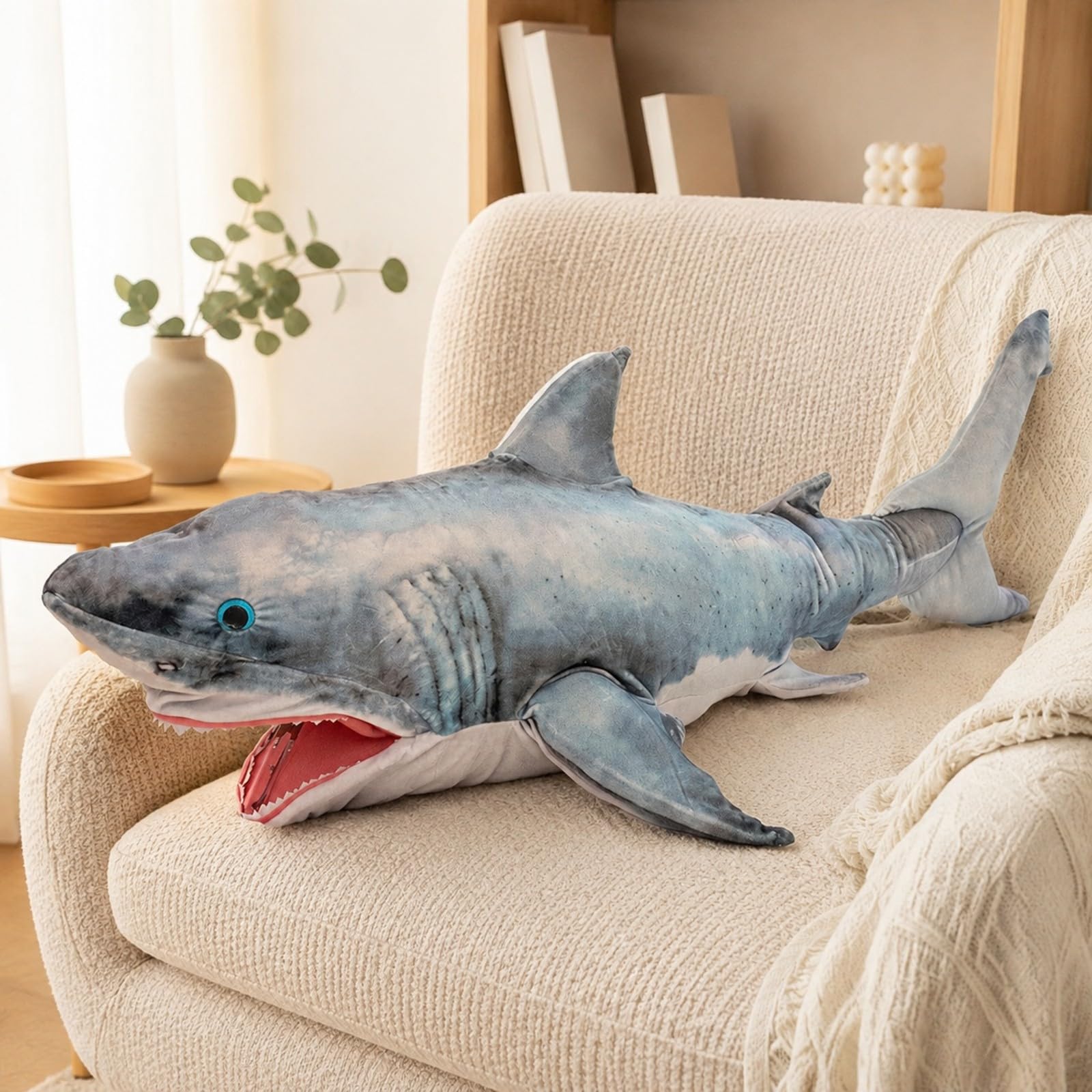 Peluche con Bocca Aperta Soffice a Forma di Decorativo per Area di Gioco, Tema Marino, 130CM, PupazzoSqualo