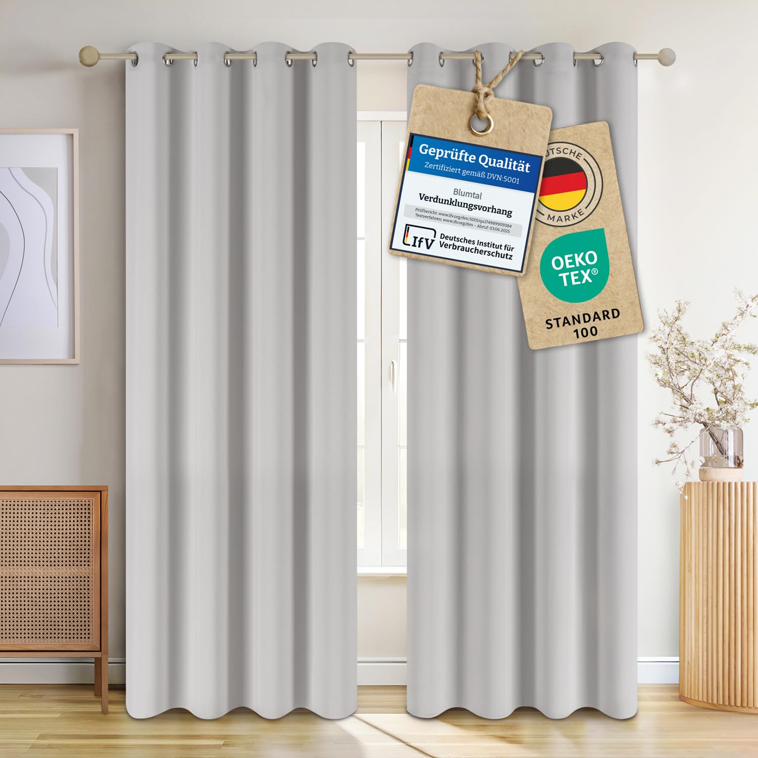 Blumtal 2er-Set Gardinen Verdunklungsvorhänge Blickdicht - Elegante Wärmeisolierende Vorhänge mit Ösen, Thermovorhang für alle Fenster und Jahreszeiten, 225 x 140 cm, Moonlight Grey - Grau