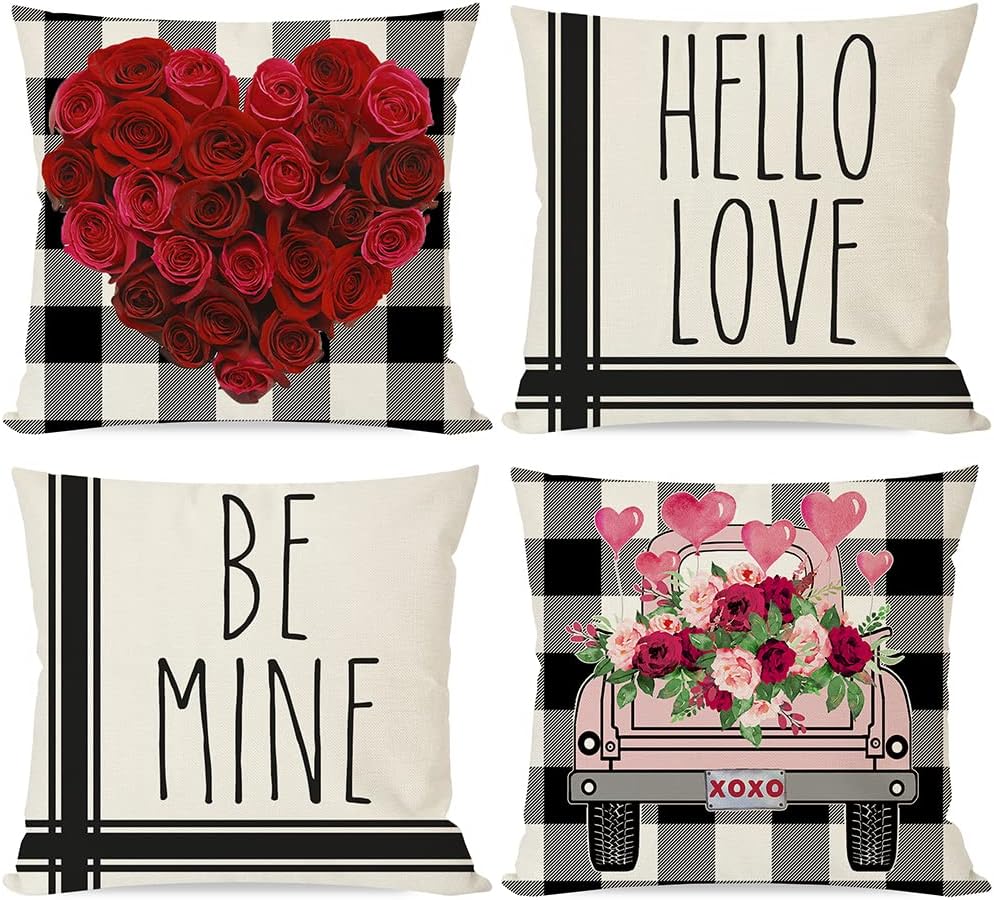 PANDICORN Valentines Pillow Covers 18x18 Set of 4
