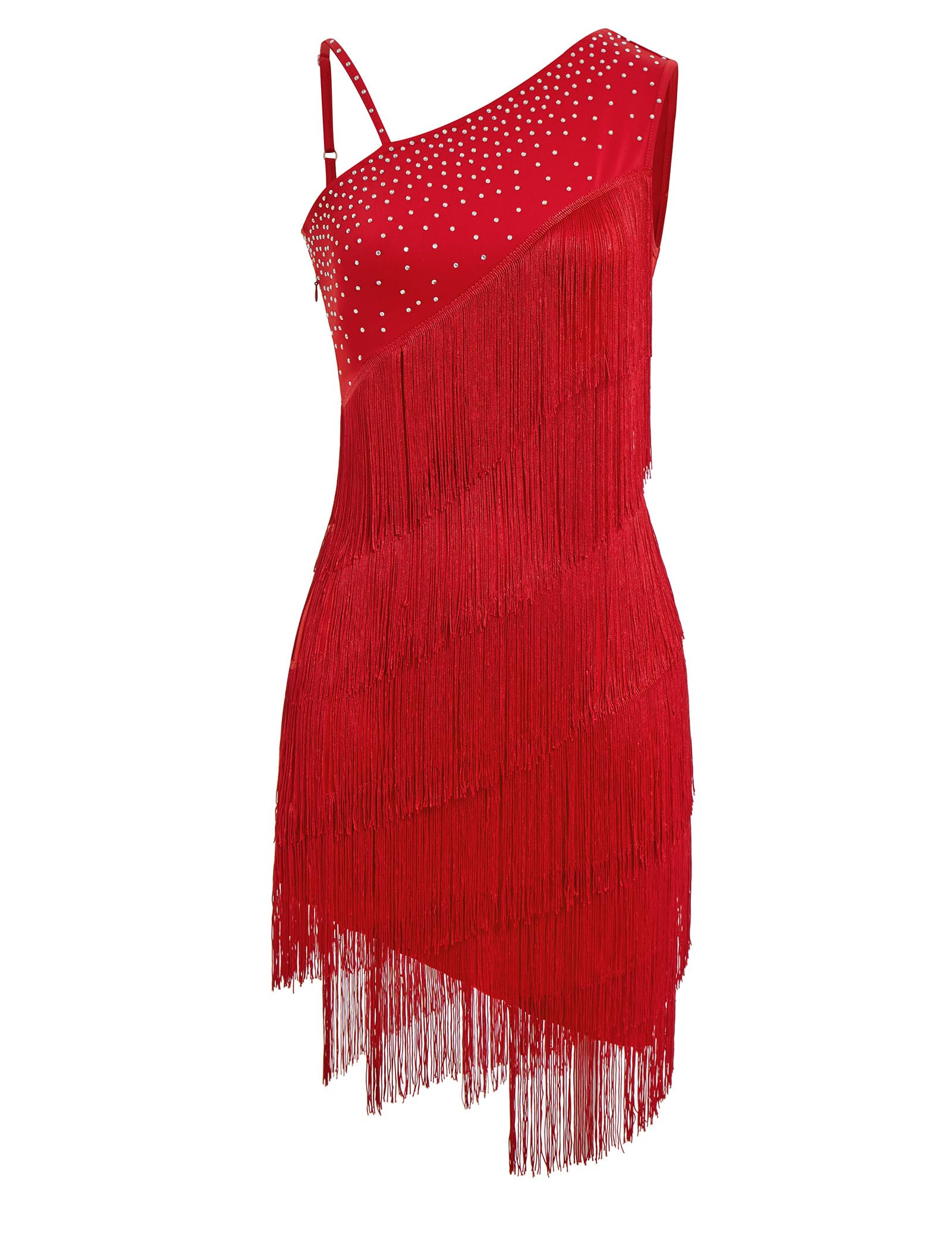 Abito da donna asimmetrico monospalla con frange di strass abito da ballo latino anni '20 paillettes nappa flapper abiti salsa cha-cha ballo sala da ballo costume