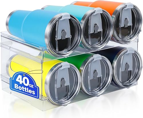 Miniatura 1 de Damomo Organizador de botellas de agua para Stanley de 40 onzas, paquete de 2 organizadores apilables para botellas de agua, soporte transparente