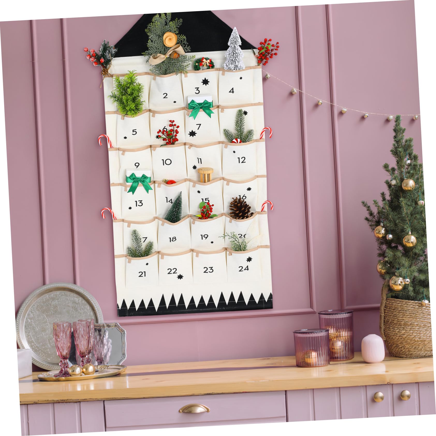 VICASKY Weihnachtskalender Wandtasche Aus Baumwolle Mit 24 Taschen Multi Aufbewahrungstasche Kleinigkeiten Organizer Zum Hängen