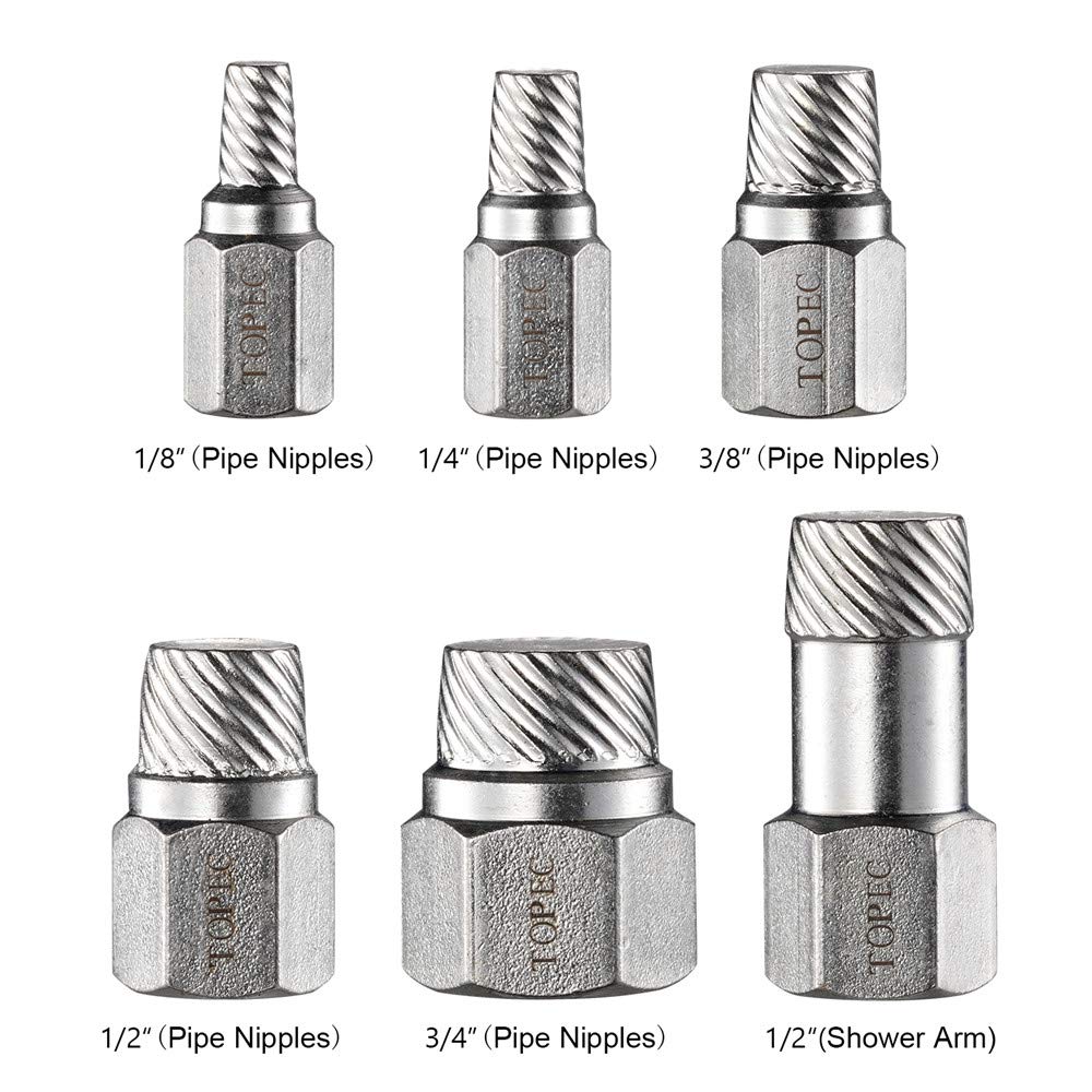 Topec 6Piece Pipe Nipple Extractor Set, Hex Head MultiSpline Easy Out