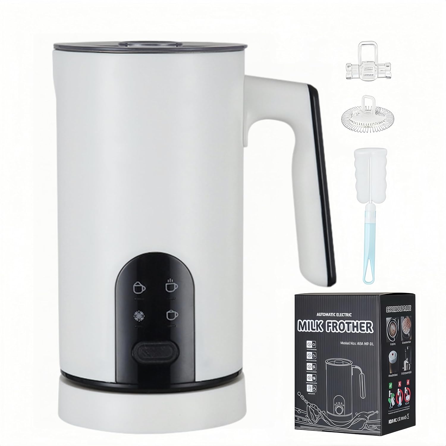 Electric Milk Frother and Steamer, 350ml /0.37QT Automatic Hot and Cold Milk Frother with 4 Modes, Foam Maker for Coffee, Latte, Cappuccino (White)