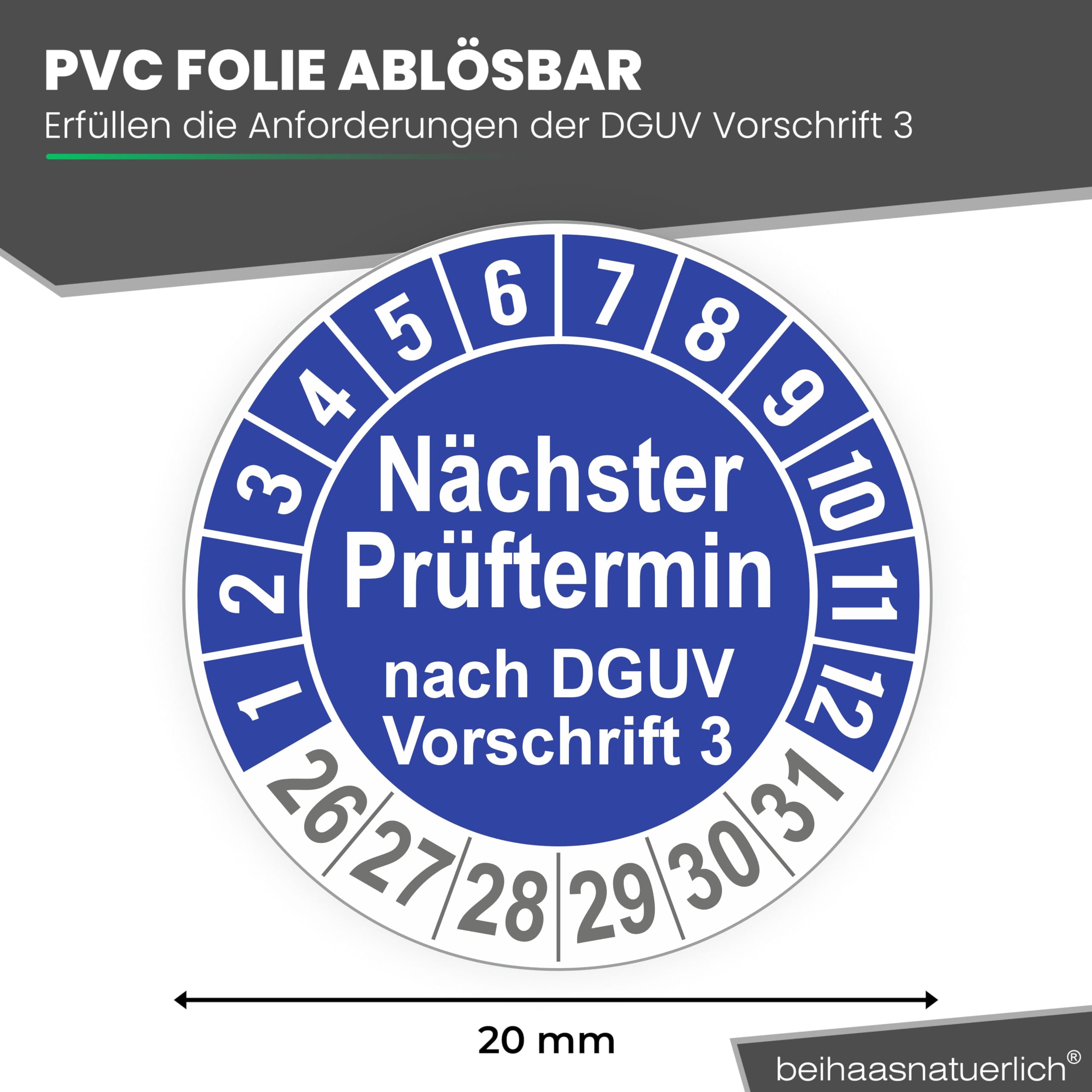 112 Stck Prüfplaketten "Nächster Prüftermin", 20 mm Ø, Prüfetiketten nach DGUV V3, 2026-2031, Prüfaufkleber, E-Check Prüfetikett, Plakette für Elektrogeräte (112, Blau)