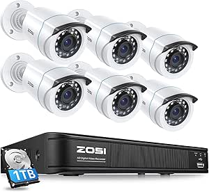 ZOSI 3K Lite Home Security Camera System with AI Human Vehicle Detection, 8CH DVR Recorder and 6 x 1080p Wired CCTV Bullet Cameras Outdoor Indoor, 80ft Night Vision, Remote Access (1TB Hard Drive) asin的图片