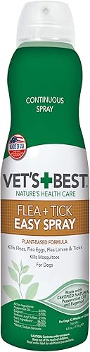 Vets Best Pulgas y garrapatas Easy Spray Tratamiento de pulgas para perros y hogar Fórmula a base de plantas 63 onzas