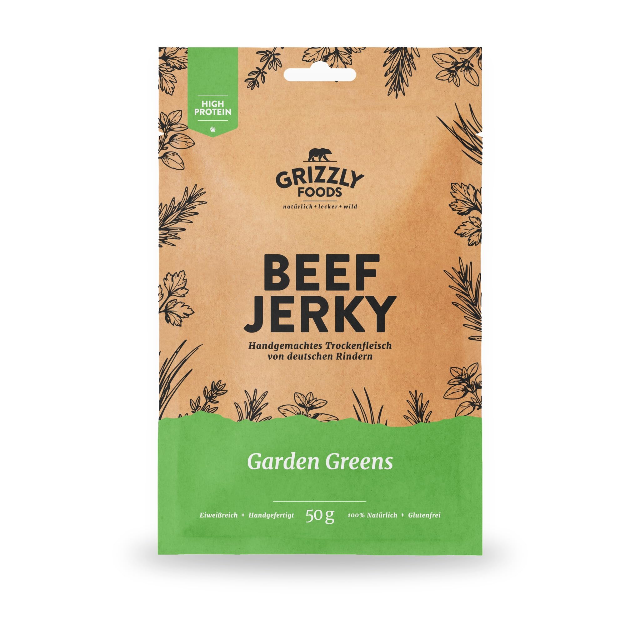 Grizzly Foods • Beef Jerky Probierpaket mit 5 Sorten (5 x 50g) • Trockenfleisch Eiweiß Snacks • Rindfleisch aus Deutschland • High Protein Snack für Gym, Fitness, Outdoor, Office