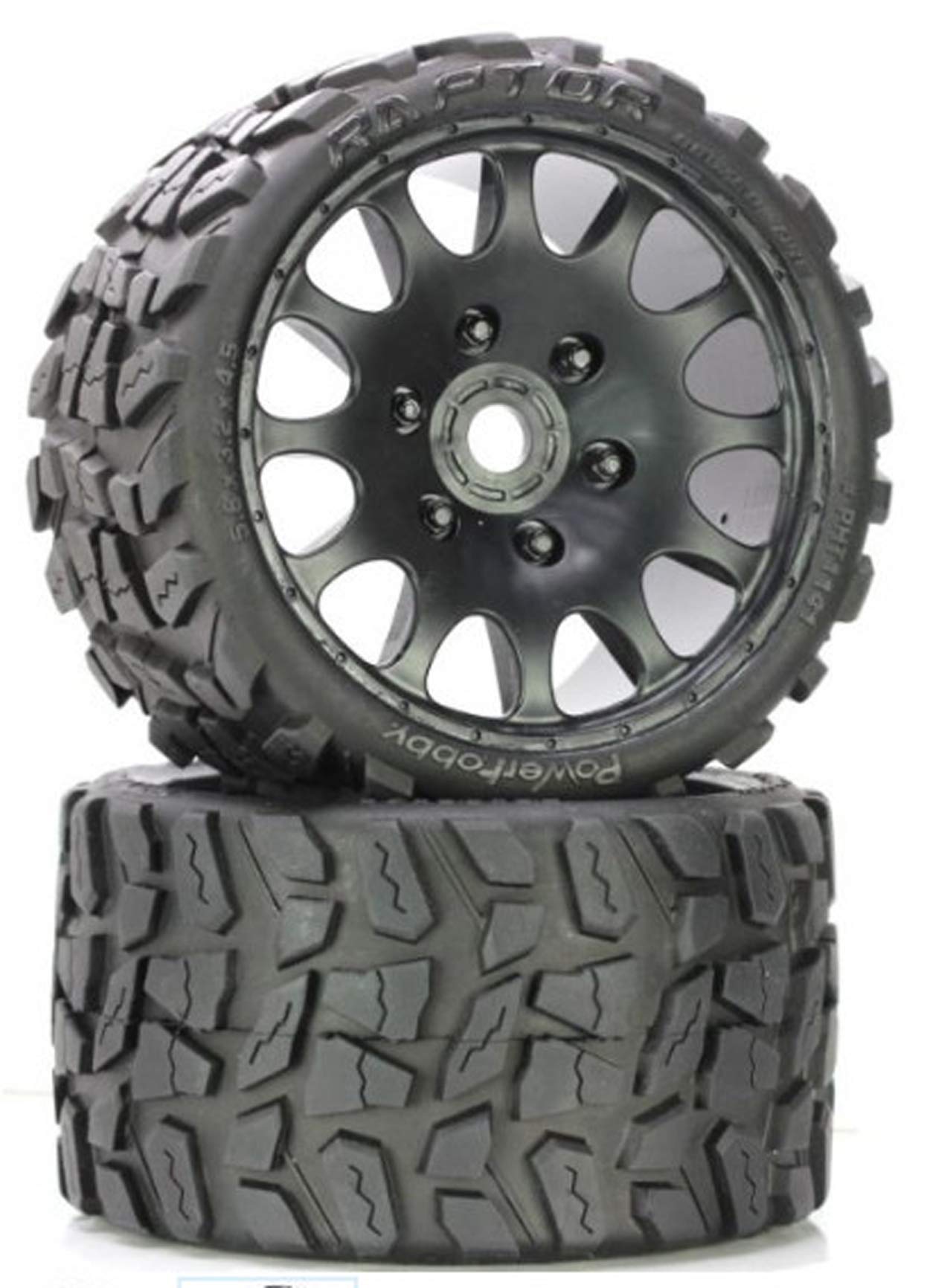 Hobbypower PowerHobby PHT1141R Raptor Belted Monster Truck Wheels/Tires Pr. -Race Soft Comp