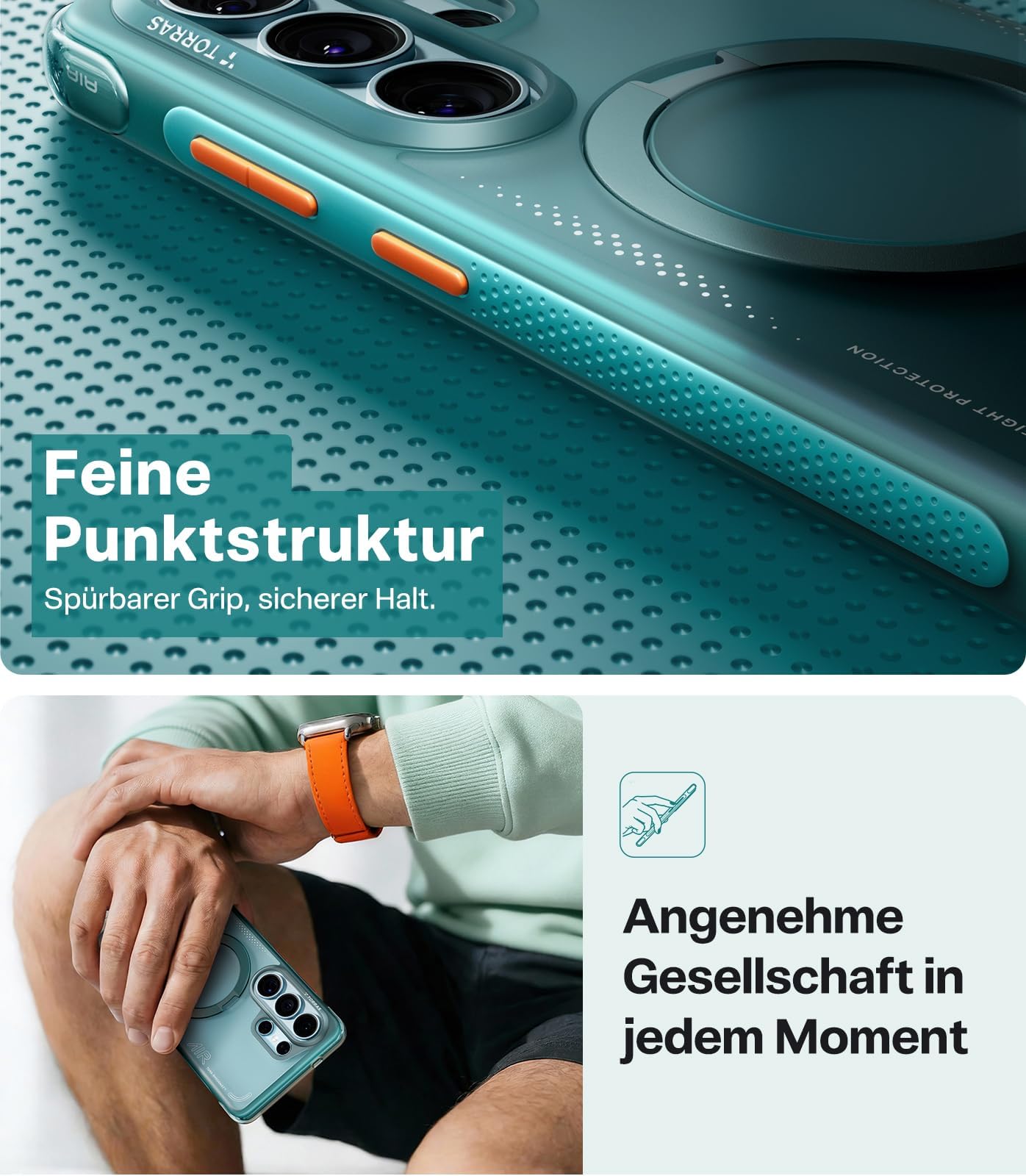 TORRAS Ostand Q3 Air für Samsung Galaxy S26 Ultra Hülle mit echtem Airbags Doppelter Schutz (360° Magnetischer Robust Ständer) Hülle Samsung S26 Ultra Case mit Kamerasteuerung Taste, Gletscher Blau