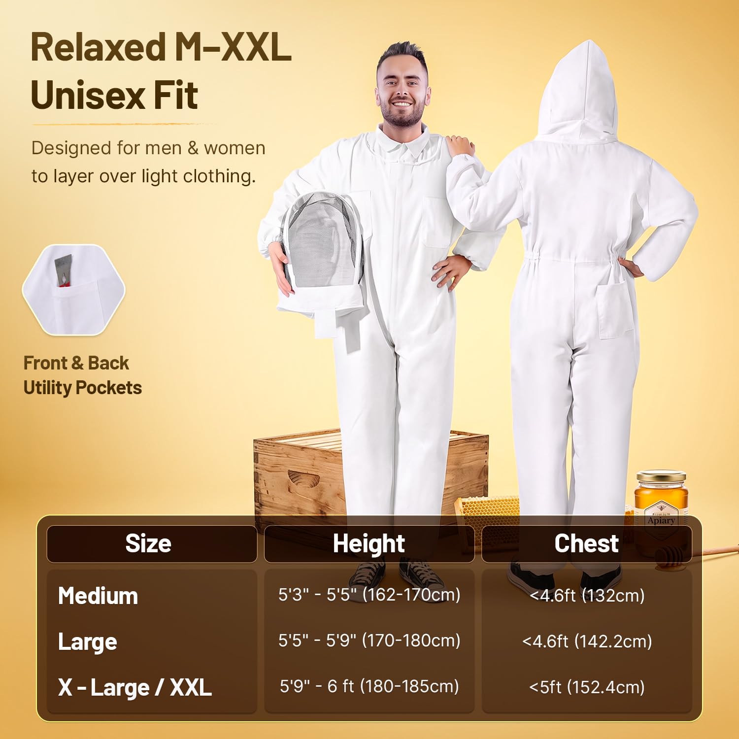 Flexzion Tuta per apicolture, Costume Protettiva Corpo Intero per Apicoltore, Tuta da Lavoro per Donna Uomo, Attrezzatura con Cappuccio, Apicoltura Forniture autoportante Velo Tondo Animali (XXL)