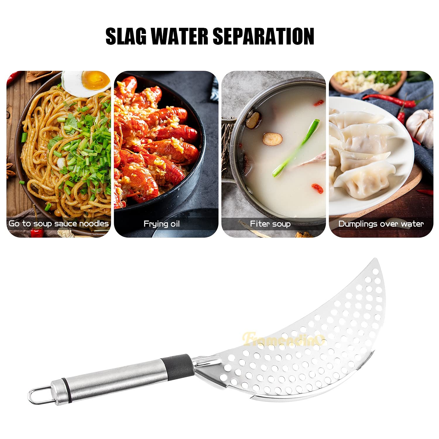 Colino A Mezzaluna In Acciaio Inox 36.5x6.5cm Con Manico Lungo – Universale Per Padelle E Pentole. Scolapasta Salvaspazio Per Pasta E Verdure.