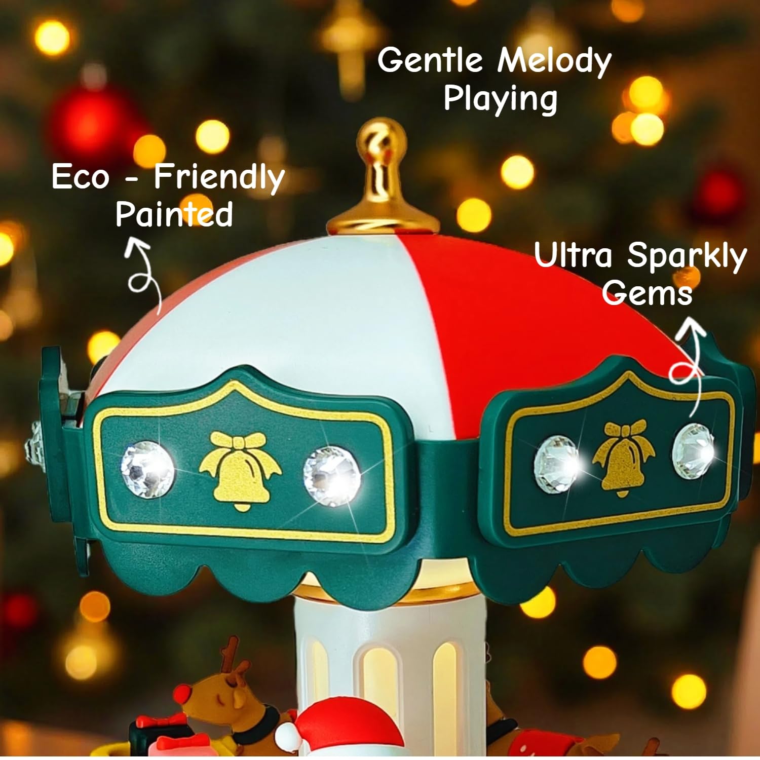 Carrusel de caja de música eléctrica con gemas brillantes, decoración encantadora y regalo sincero para cumpleaños, aniversario, Navidad, día de San Valentín y día de la madre (verde
