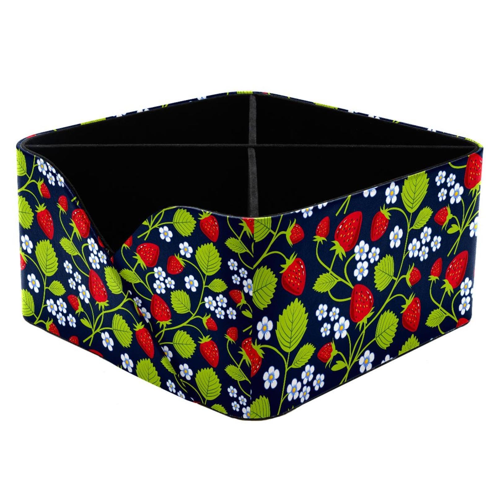 KengjuTesu Strawberry Flowers Desktop Organizer Pen Holder, Rectangular Pencil Cup for Office, Study and Makeup Stations