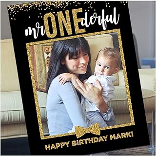 Mr Onederful 1st Birthday Photo Booth, Kids Birthday Selfie Frame, Black and Gold Glitter Photo Booth Frame, Birthday Selfie Station, Handmade DIY Party Supply Photo Booth Size 36x24,48x36