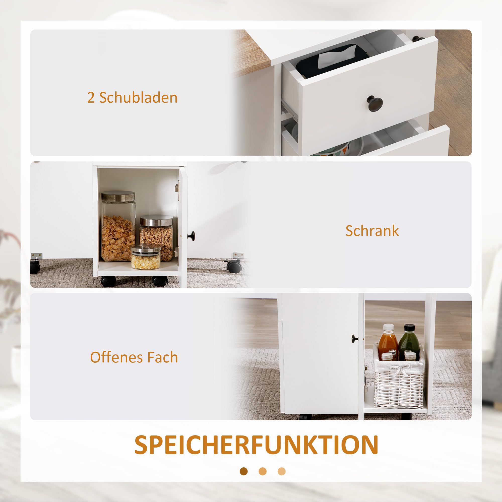 HOMCOM 60-120 cm Klapp-Esstisch für 4-6 auf Rädern, Eiche und Weiß