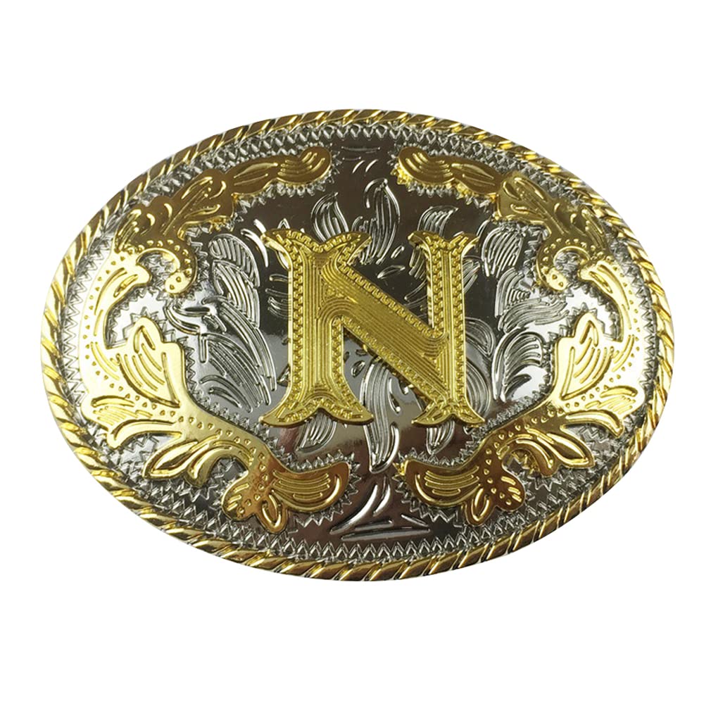 通用 Men's Belt Buckle,3D Golden Letter,Alphabet, Initial,Carving Belt Buckle A~Z,Western Vintage Style Cowboy Belt Buckles Jeans Accessory