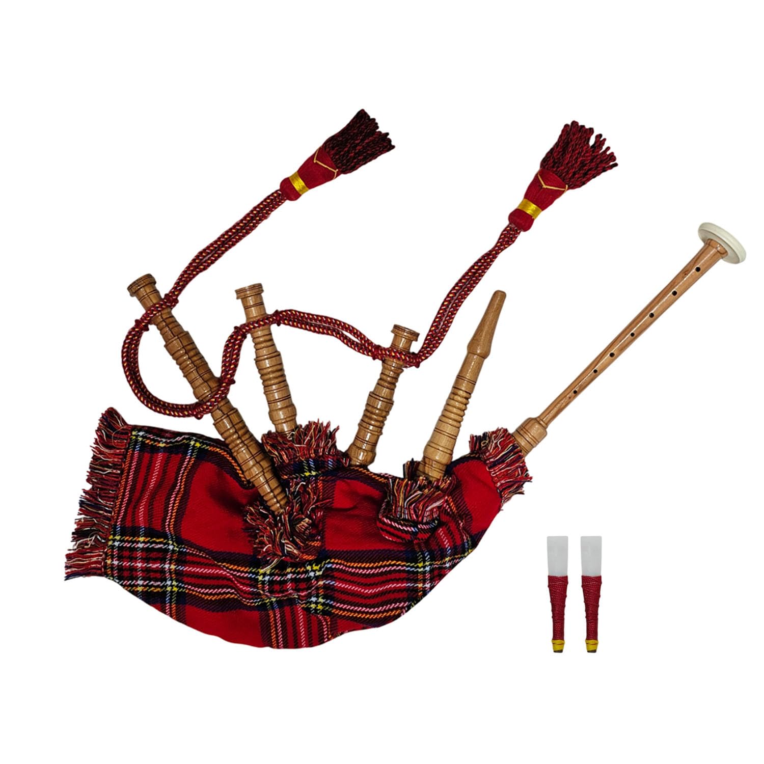 Anfänger-Dudelsack Musikinstrument Royal Stewart Tartan – Cocus-Holz-Finish mit 2 Blättern | Übungs-Dudelsack für Studenten und junge Lernende
