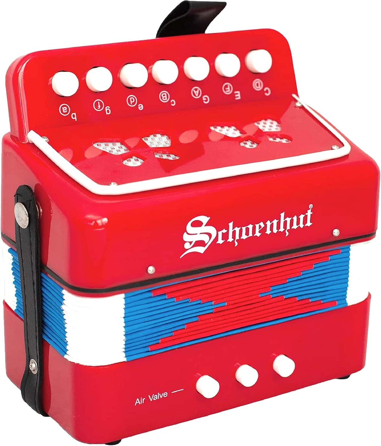 Schoenhut Red Accordion 7 Treble Keys and 3 Air Valves