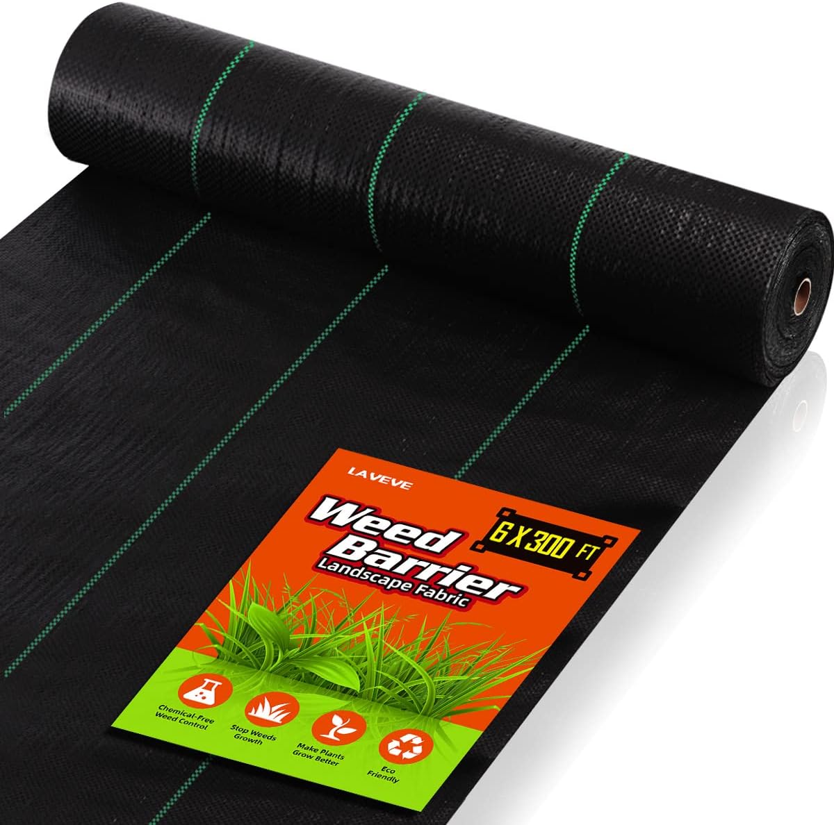 LAVEVE 6FT x 300FT Heavy Duty Weed Barrier Fabric: 3.2oz Premium Heavy-Duty Gardening Weed Control Mat, Ground Cover for Gardening, Farming 6FT×300FT