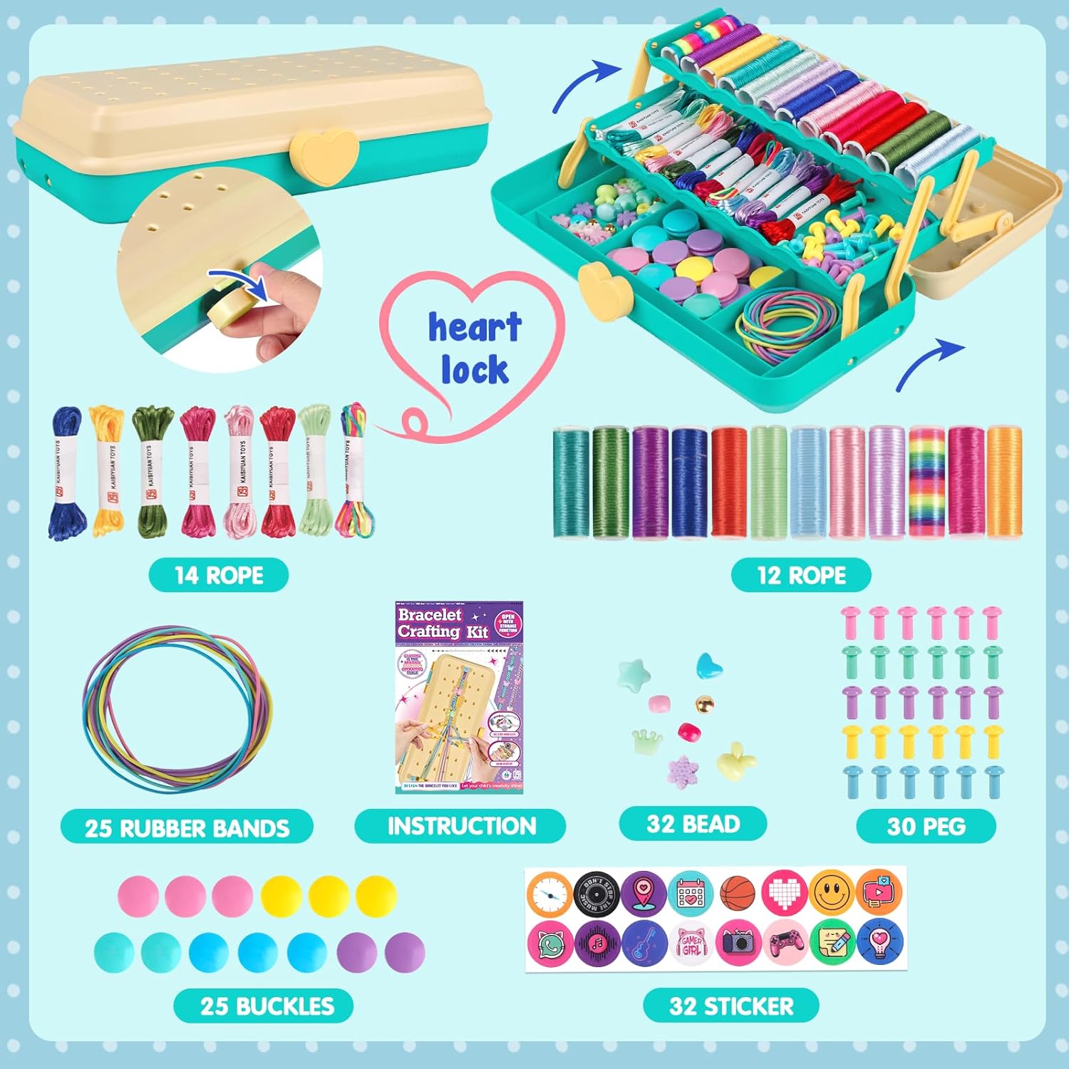 Friendship Bracelet Making Kit with Storage Box,DIY String Bracelet Arts and Craft for Girls Aged 8-12,Kids' Travel Activity Toy Set,Easter Birthday Gifts for Ages 6 7 8 9 10 11 12 Year Old Blue - Image 2