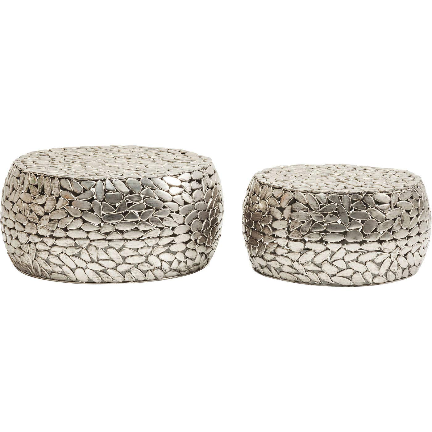 Kare Design Tavolino Da Caffé Pebbles (2/Set), Argento, Due Dimensioni, Piccolo Ø56Cm, Grandeø 66Cm, Design A Sassolini, Commodino, Tavolino Da Divano
