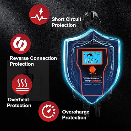 Miniatura 3 de Mantenedor de cargador de batería automótico de 12 voltios, 750 mA, cargador de flotador, con carga de flotador LCD, para motocicleta, ATV,