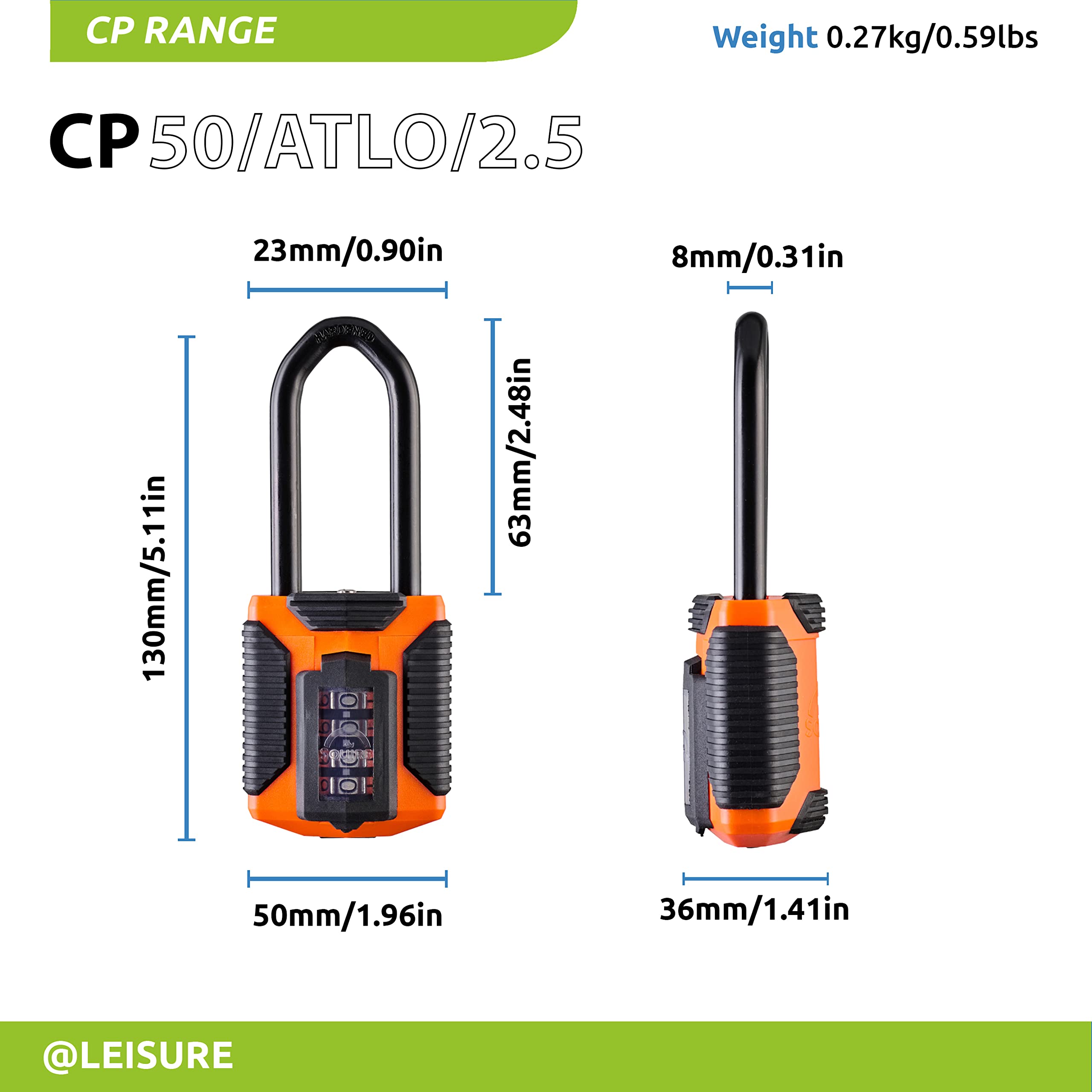 Cadenas Squire robuste (CP50) - Anse en acier la plus résistante - Cadenas à combinaison à 4 roues - Acier allié anticorrosif - Cadenas étanche pour maison, et garage (Manille longue tout terrain)