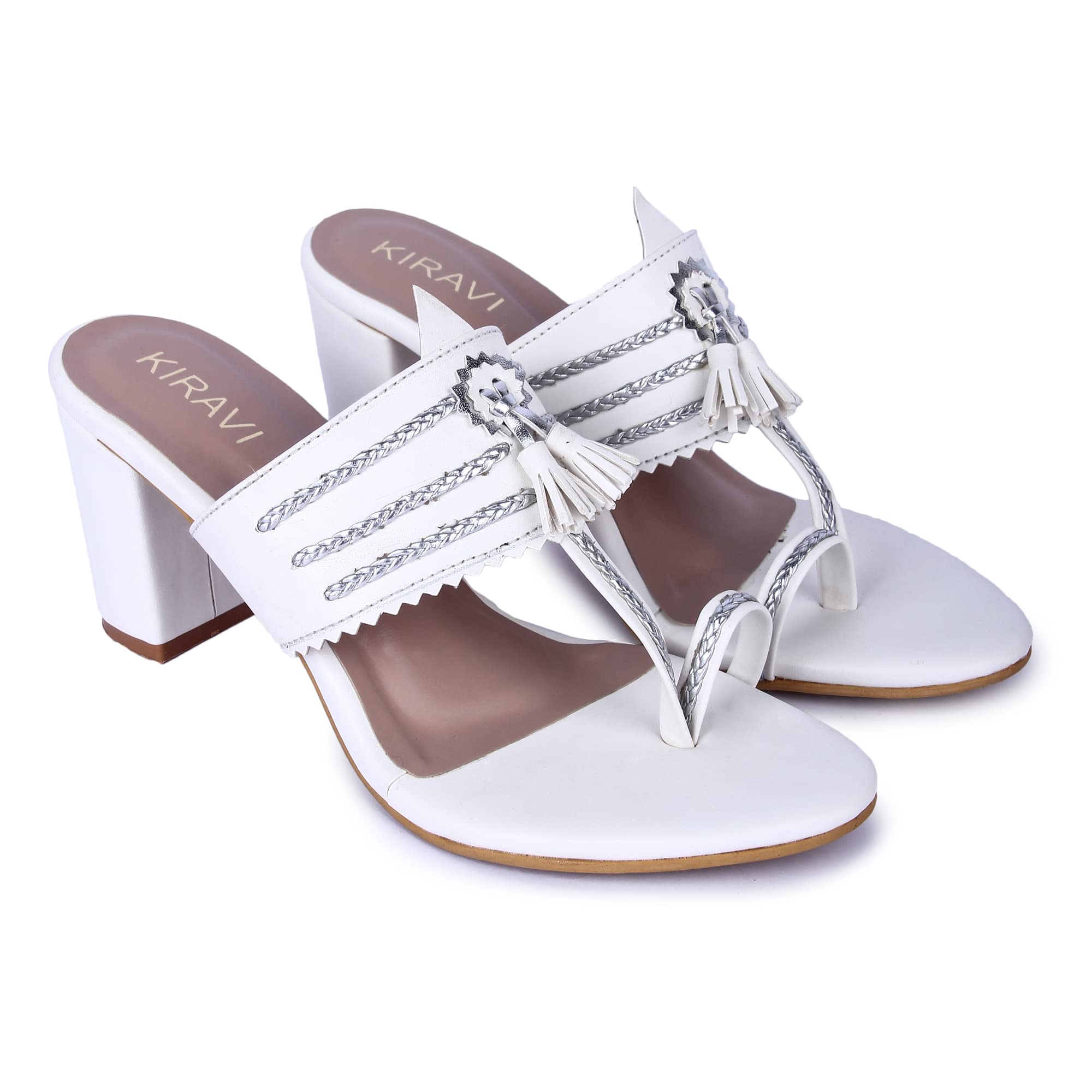 KIRAVI Women Kolhapuri Ethnic Block Heels Sandal (White, numeric_3) (B0BSXJ77CR) Amazon Price History, Amazon Price Tracker