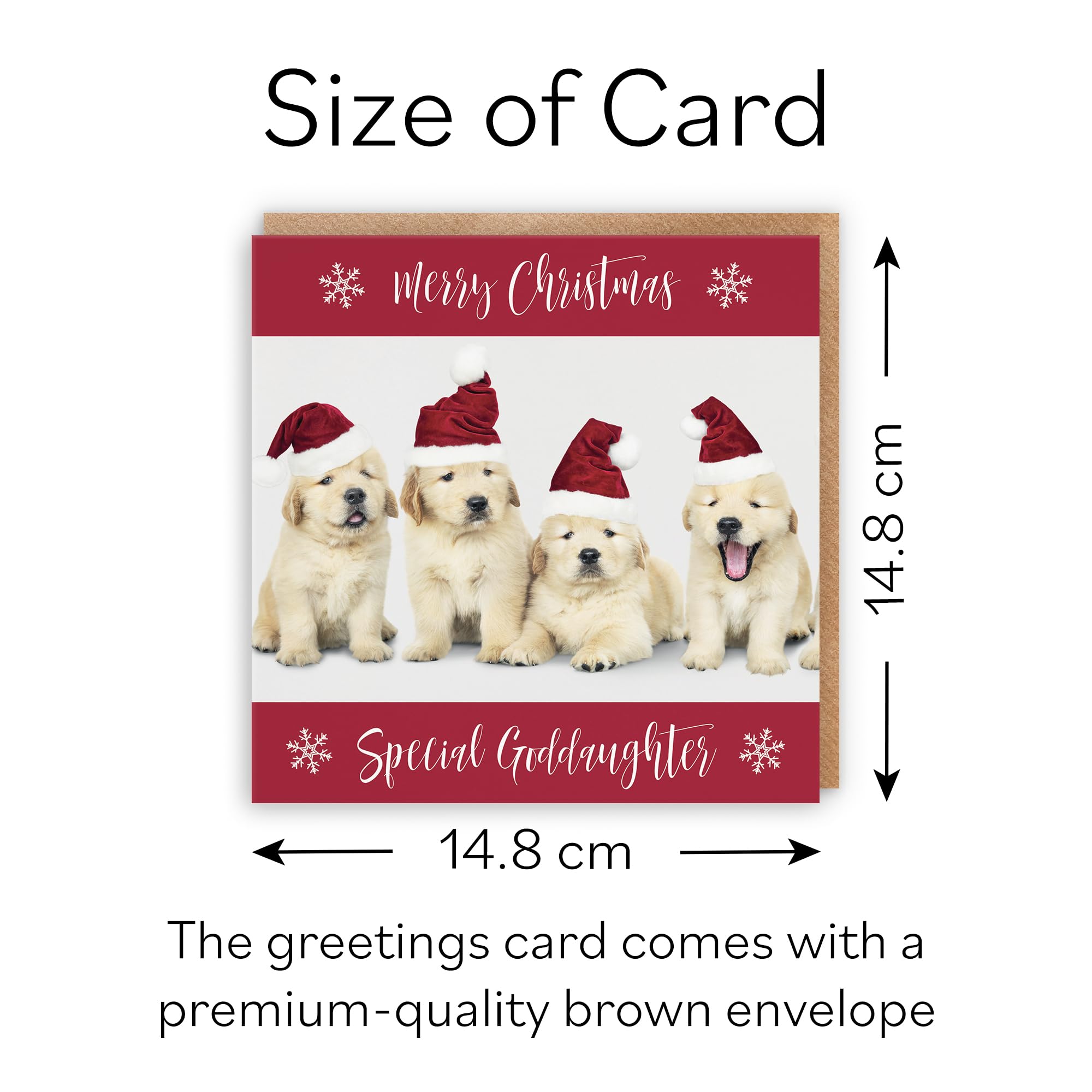 Hunts England - Goddaughter Christmas Card - Special Goddaughter - Puppy Collection - Fun Xmas Card, Red, 148 x 148 mm - Image 4